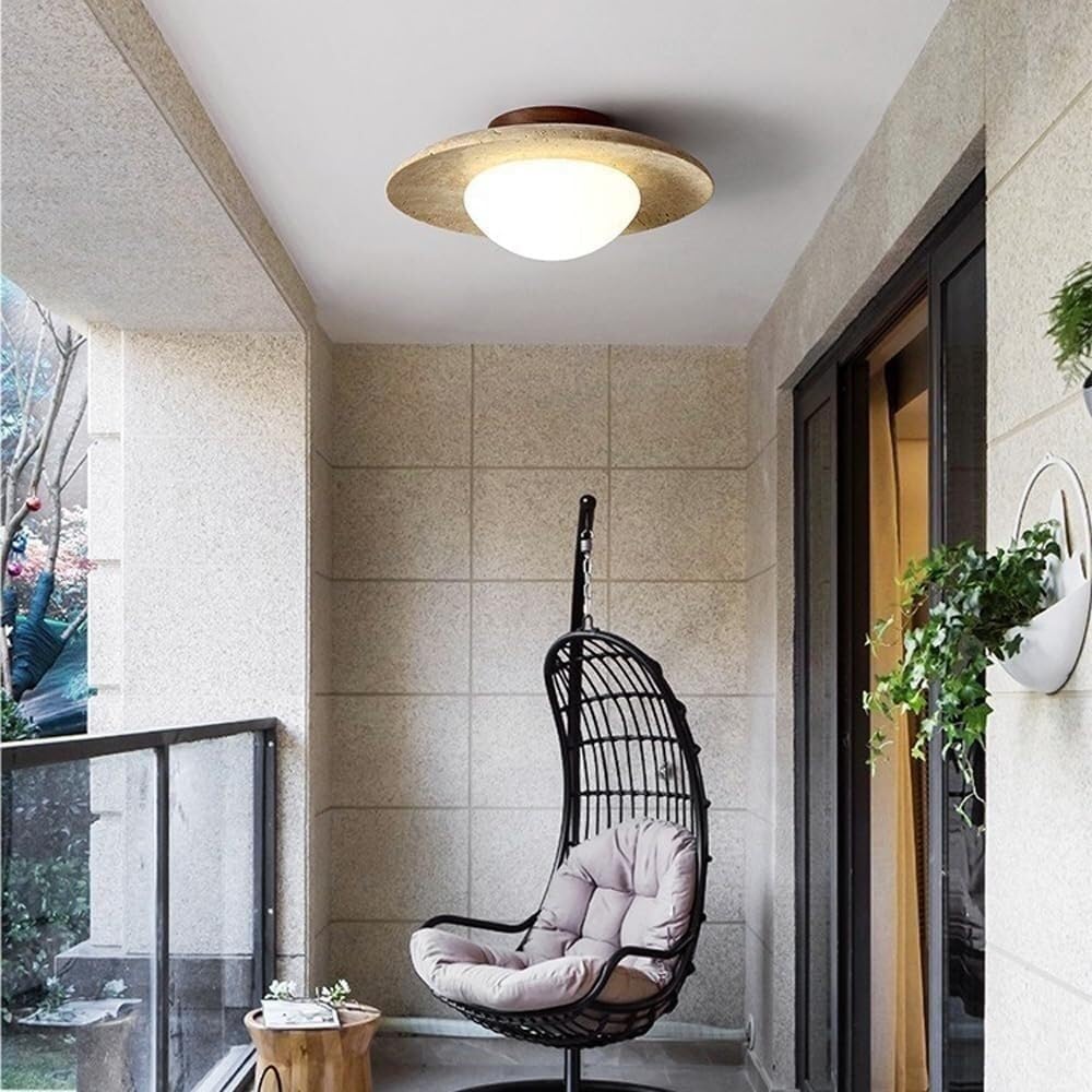 Naturalna marmurowa brązowa kamienna półwpuszczana lampa sufitowa, vintage półwieczna biała kula mleczna lampa w stylu vintage, nowoczesne oświetlenie farmy i korytarza
