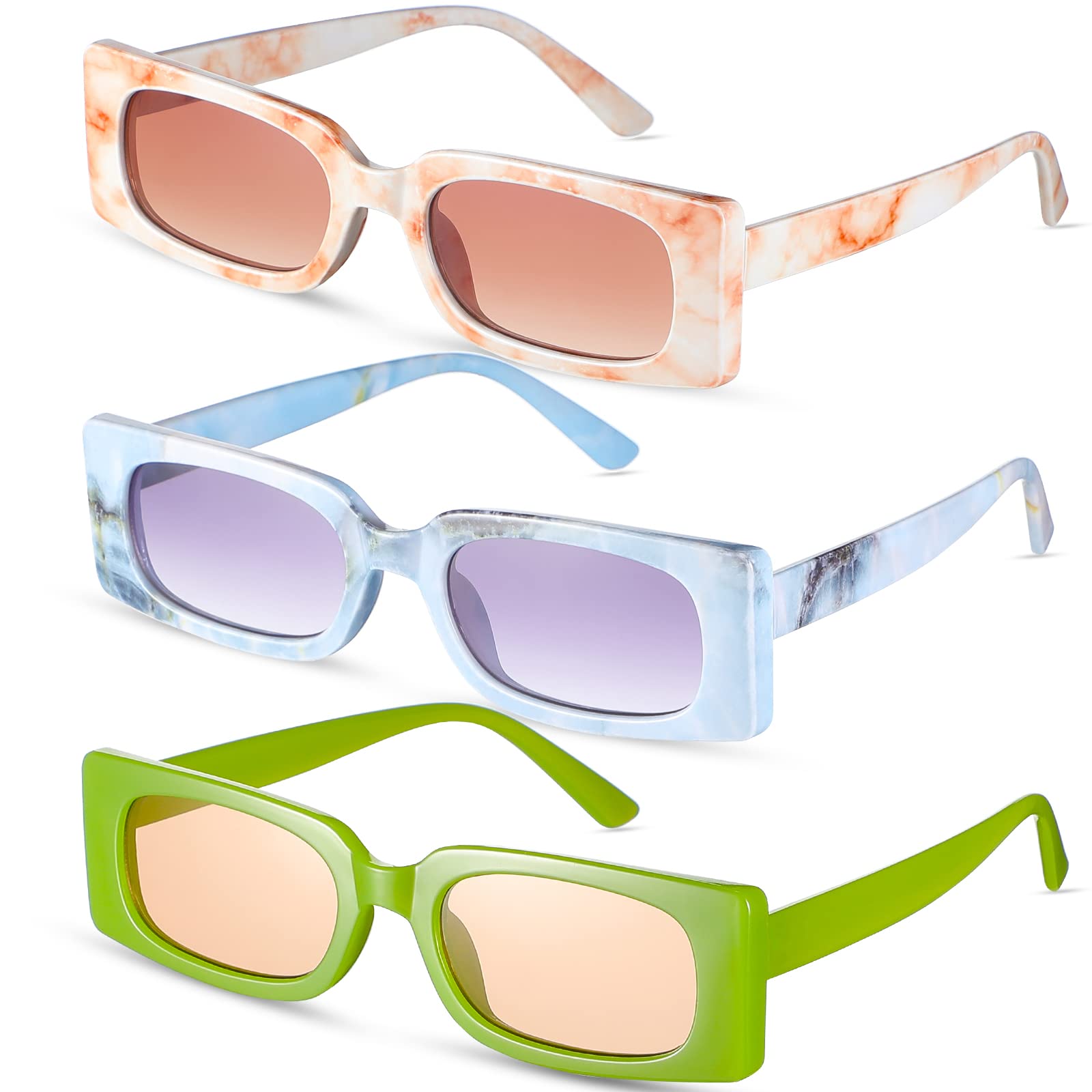 Photo 1 of **BUNDLE OF 5**  Demissle 3 Pieces Square Narrow Frame Sunglasses Retro Vintage 90s Rectangle Sunglasses Trendy Chunky Glasses for Women (Fresh Pattern)