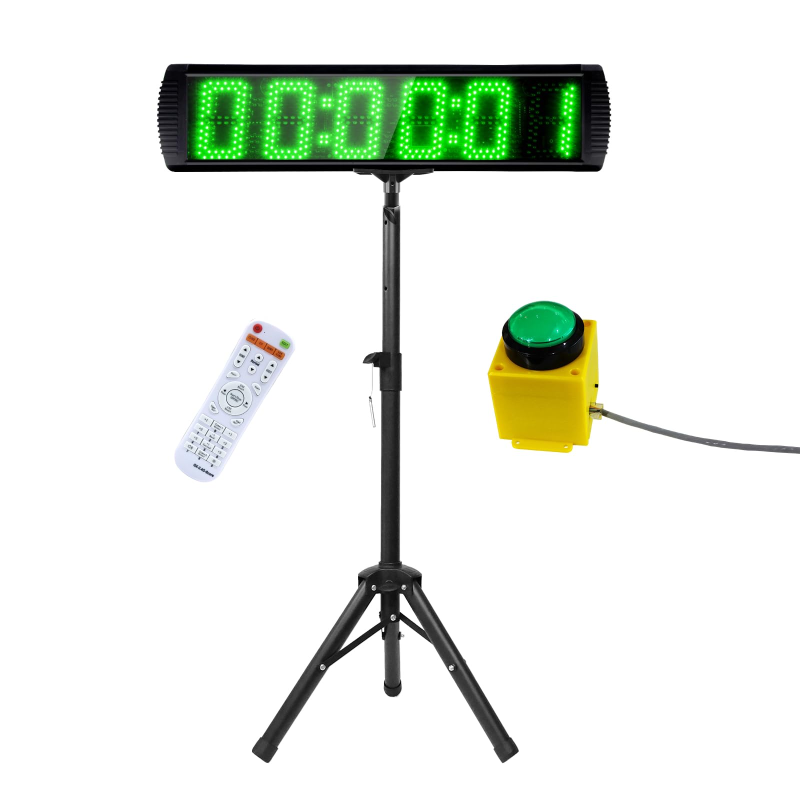 LUCKY TIME Race Clock with Tripod, 5-Inch Large Display Race Timer with Remote& External Button,LED Digital Display with Counter Function can up to 999999 for Gym, Track,Race,Outdoor Sports（Green）