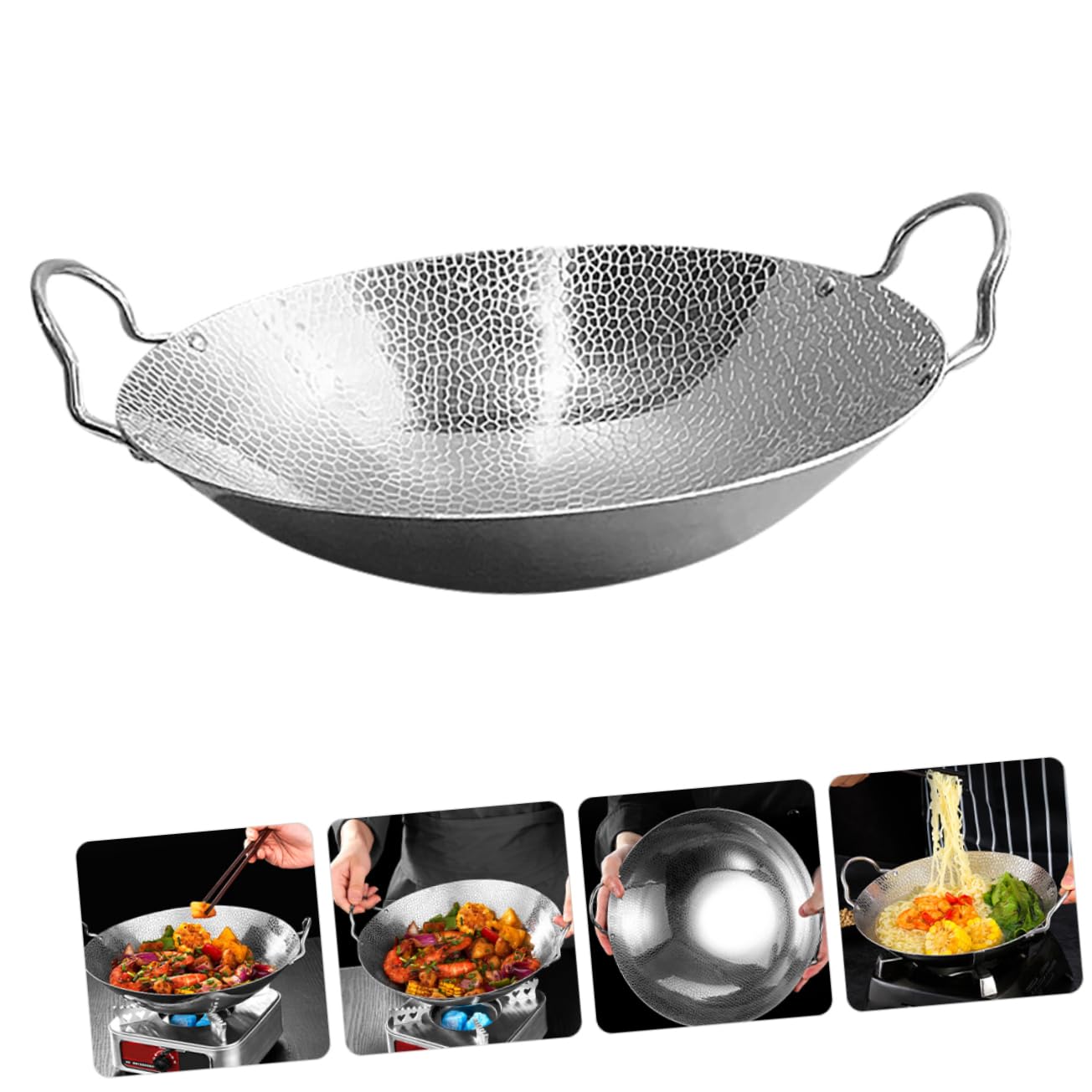 EXCEART Wok in Doppi Manici per Cucinare Pentola da Cucina in Acciaio Inossidabile Utensile da Cucina Wok Doppi Manici Pentola da Manico in Piccole Pentole