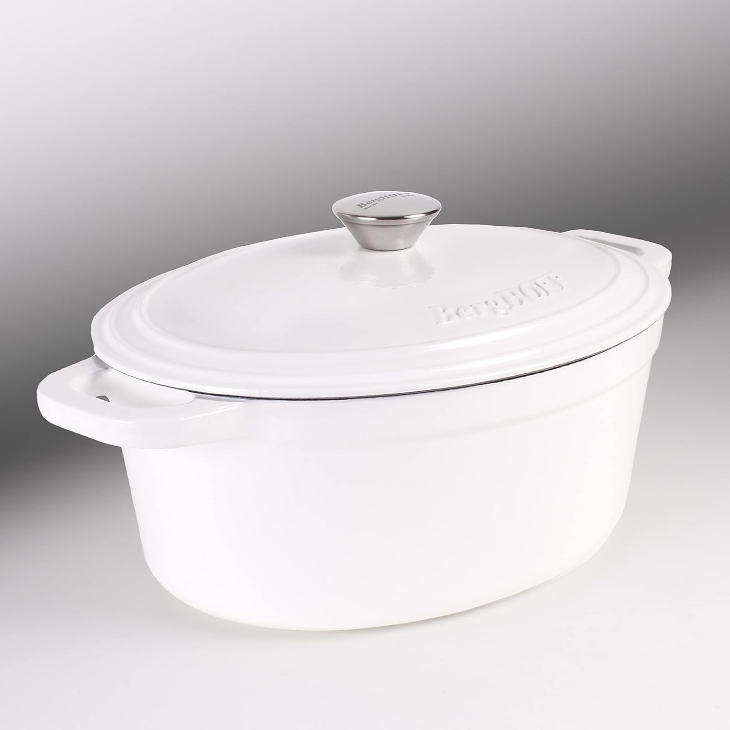 BergHOFF Neo Enameled Cast Iron 8qt. Oval Dutch Oven, Matching Lid, Oven safe Up to 400°F, White