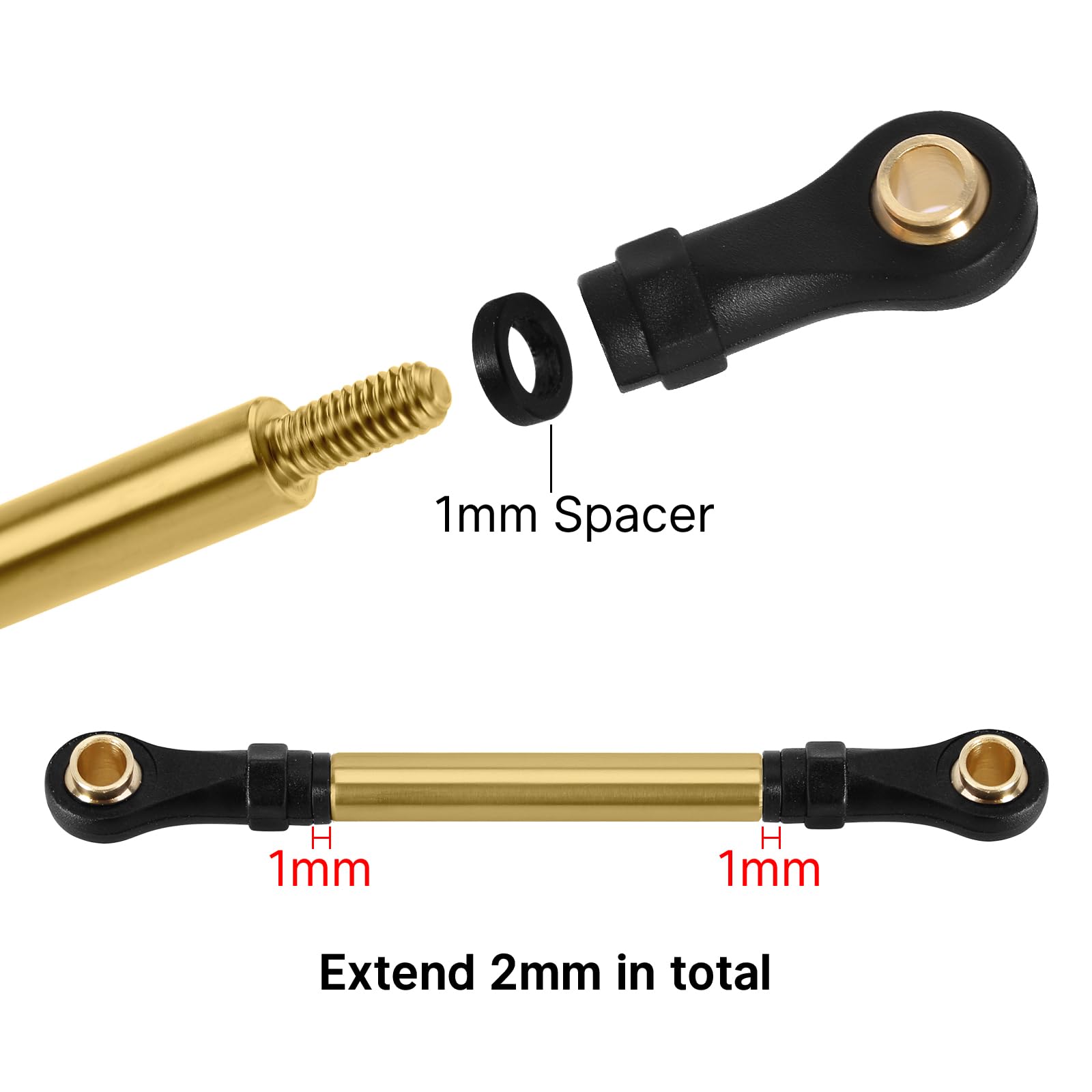 INJORA 8PCS Brass High Clearance Links Set for 1/18 RC Crawler TRX4M High Trail K10 F150, Gold, Small - Image 4