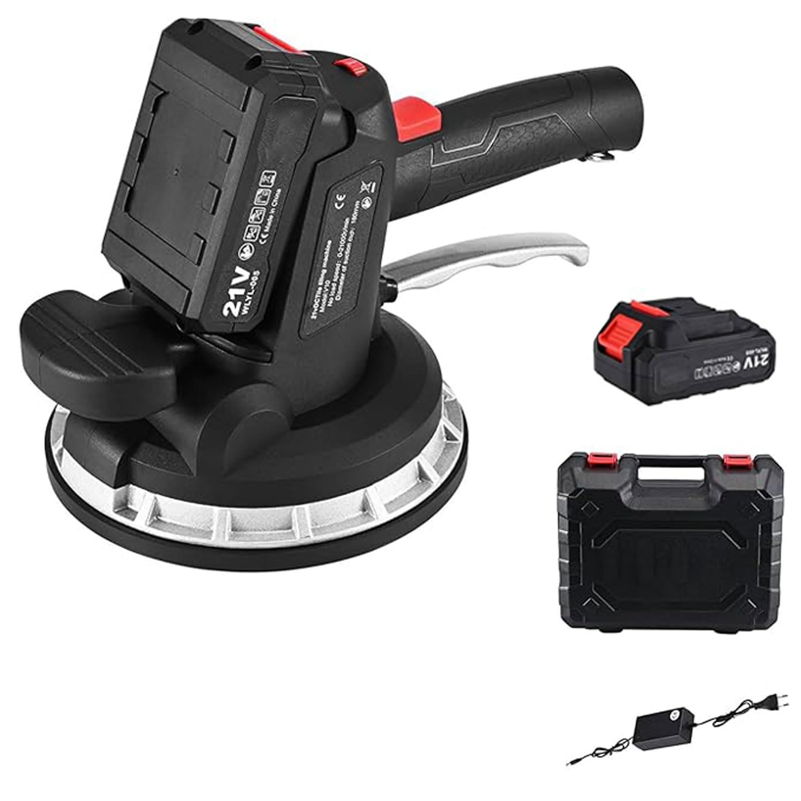 Machine Vibrante Carrelage électrique: 6 Vitesses Réglable Capacité de Charge Élevée Vibreur de Carrelage avec Ventouse Puissante de 18 cm Outils Utilitaires pour la Maison (1*Battery)