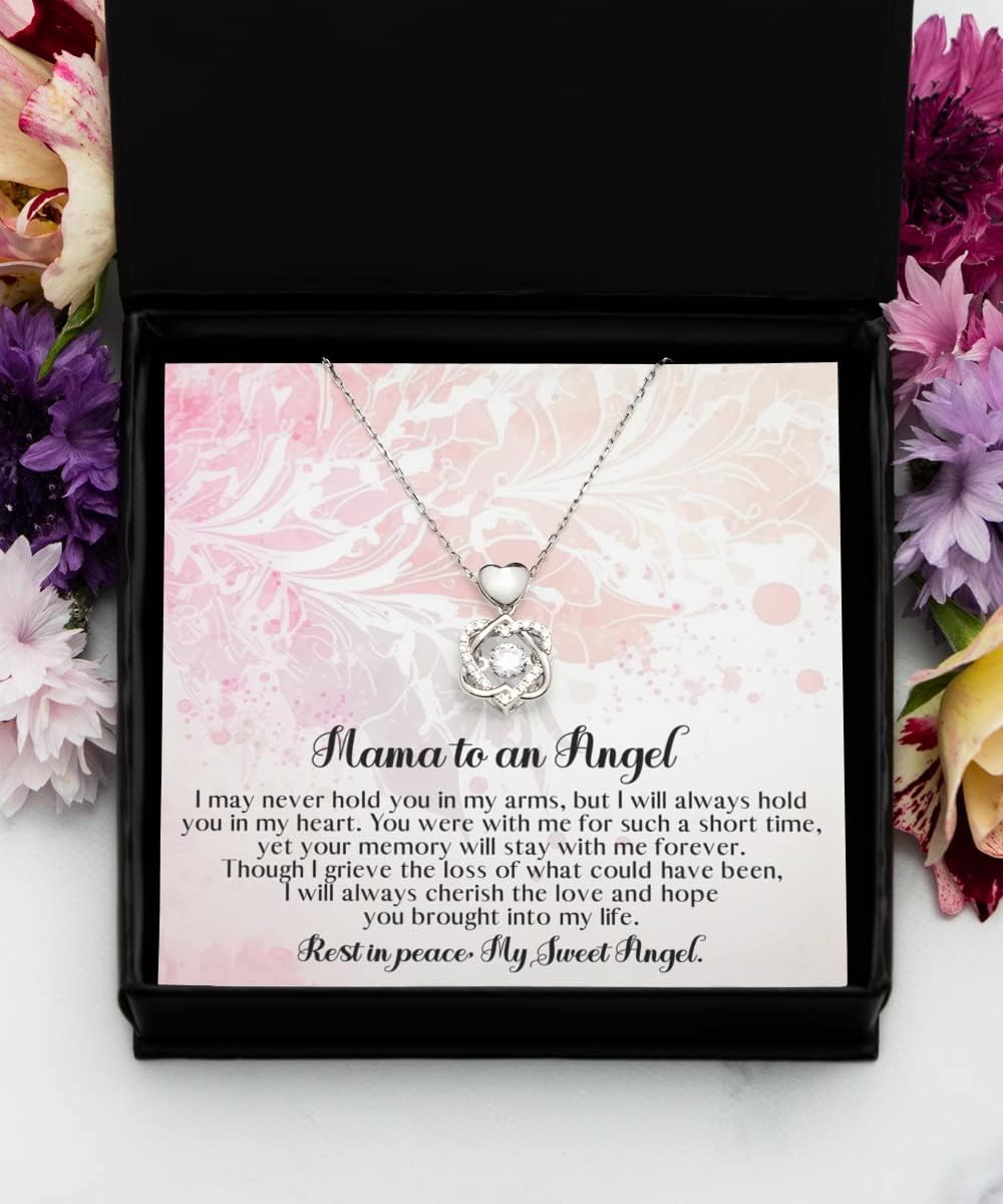 LANKEST Heart Knot Silver Necklace Mama to an Angel Miscarriage Necklace I May Never Hold You in My Arms But I Will Always Hold You in My Heart