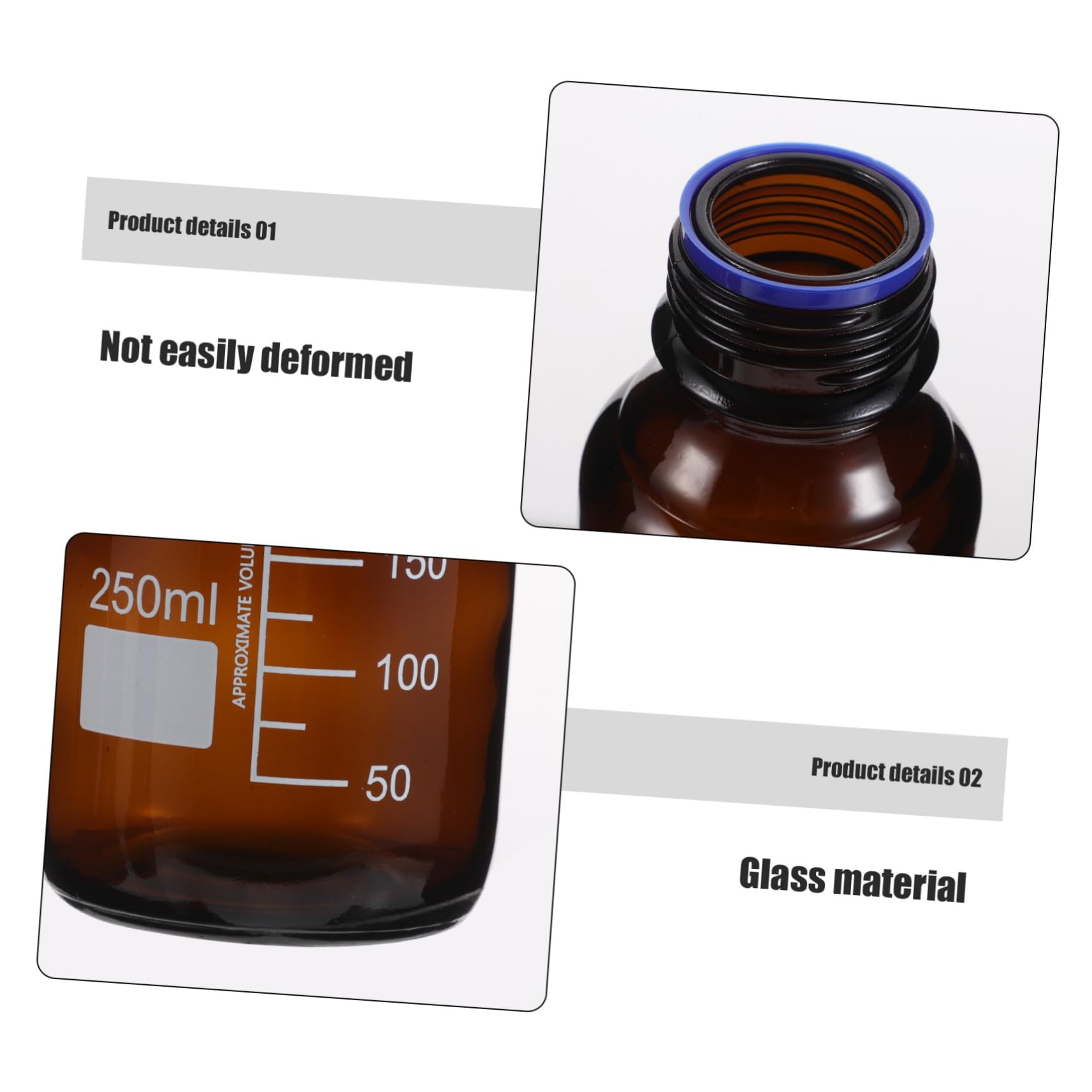 Botella de Reactivo de Vidrio Marrón 250ml para Laboratorio, 3 Piezas