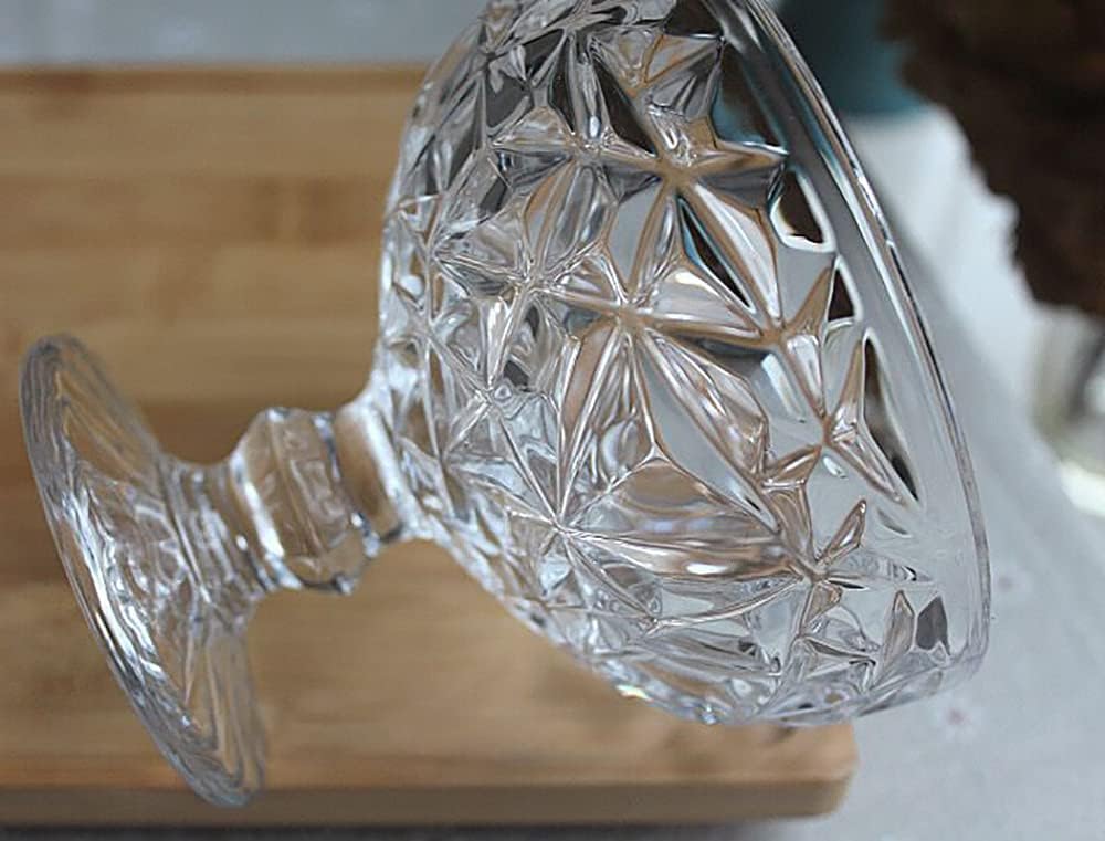  | Lawei Set of 6 Glass Dessert Bowls, 10 Oz Footed Ice Cream Sundae Cups, Vintage Embossed Thick Dessert Dishes, Clear Crystal Glass Serving Bowls for Parfait, Dessert, Snack, Cocktail, Cereal, Fruit: Dessert Bowls