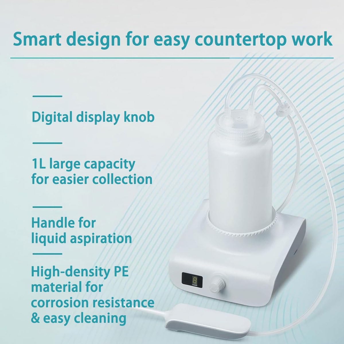 Reciclador de líquidos de residuos de Laboratorio, colector de líquidos pequeño de sobremesa de 1 L con caudal de aspiración de líquido de 1,6 L/min, vacío máximo de 0,06 MPa, Mando Digital