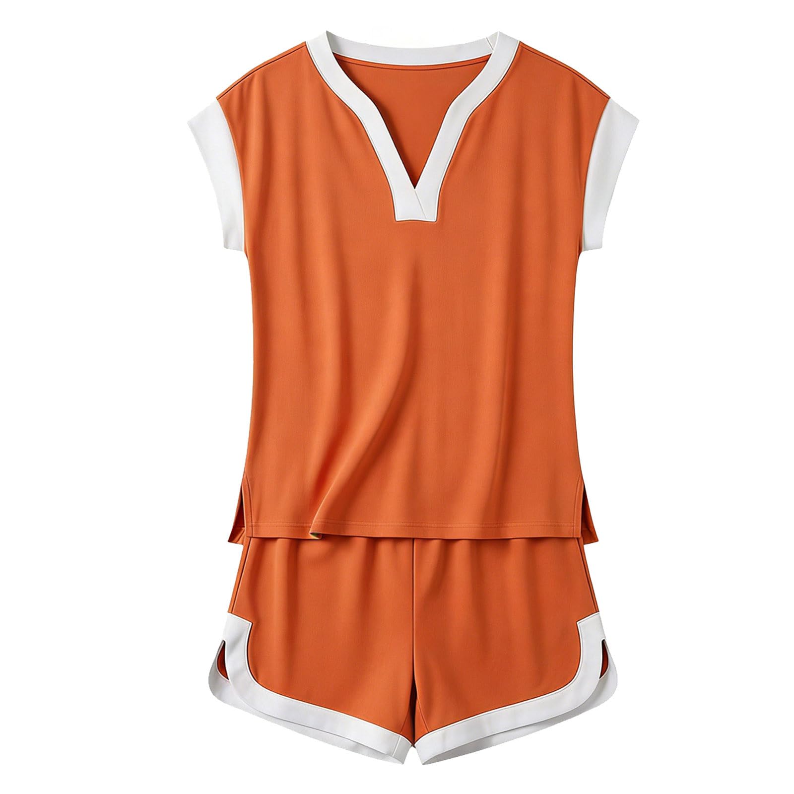 Lässiges, modisches Zweiteiler-Outfit mit Shorts, ärmellosem Top mit Kontrastbesatz und elastischem Bund – bequeme Sommerkleidung