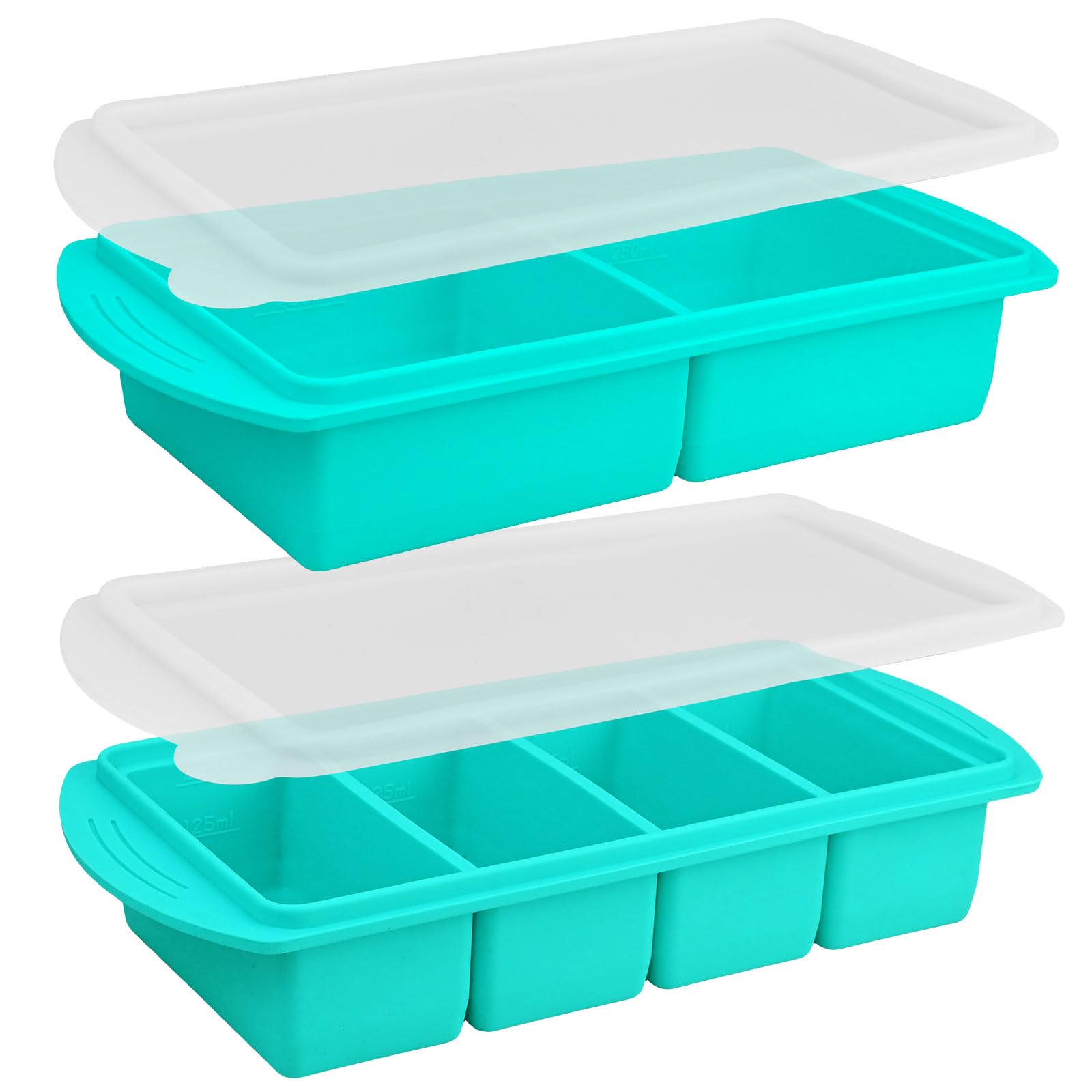 2 Pack Silicone Freezer Tray - Freezer Moulds with Lid, 2000ML Soup Freezer Containers, Large 2-Compartment and 4-Compartment, Perfect for Preparing Meals in Different Portion Sizes for Soups, Sauce