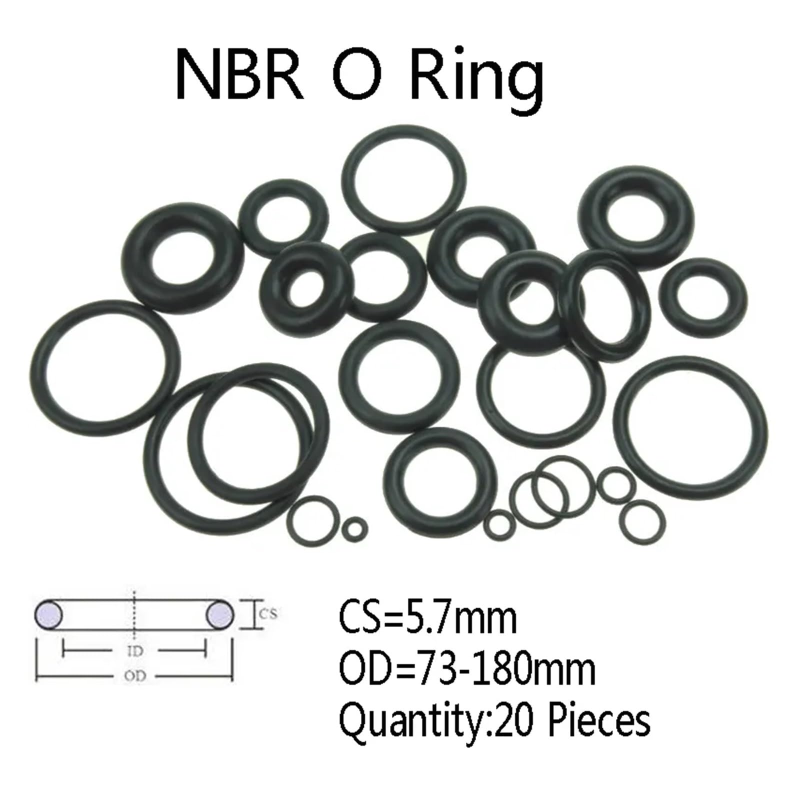 SSIMOO 20 Pezzi CS 5.7mm NBR Gomma O Ring Automobile Nero O-Ring Guarnizione di tenuta olio OD 73-180mm kindly(OD165mm)