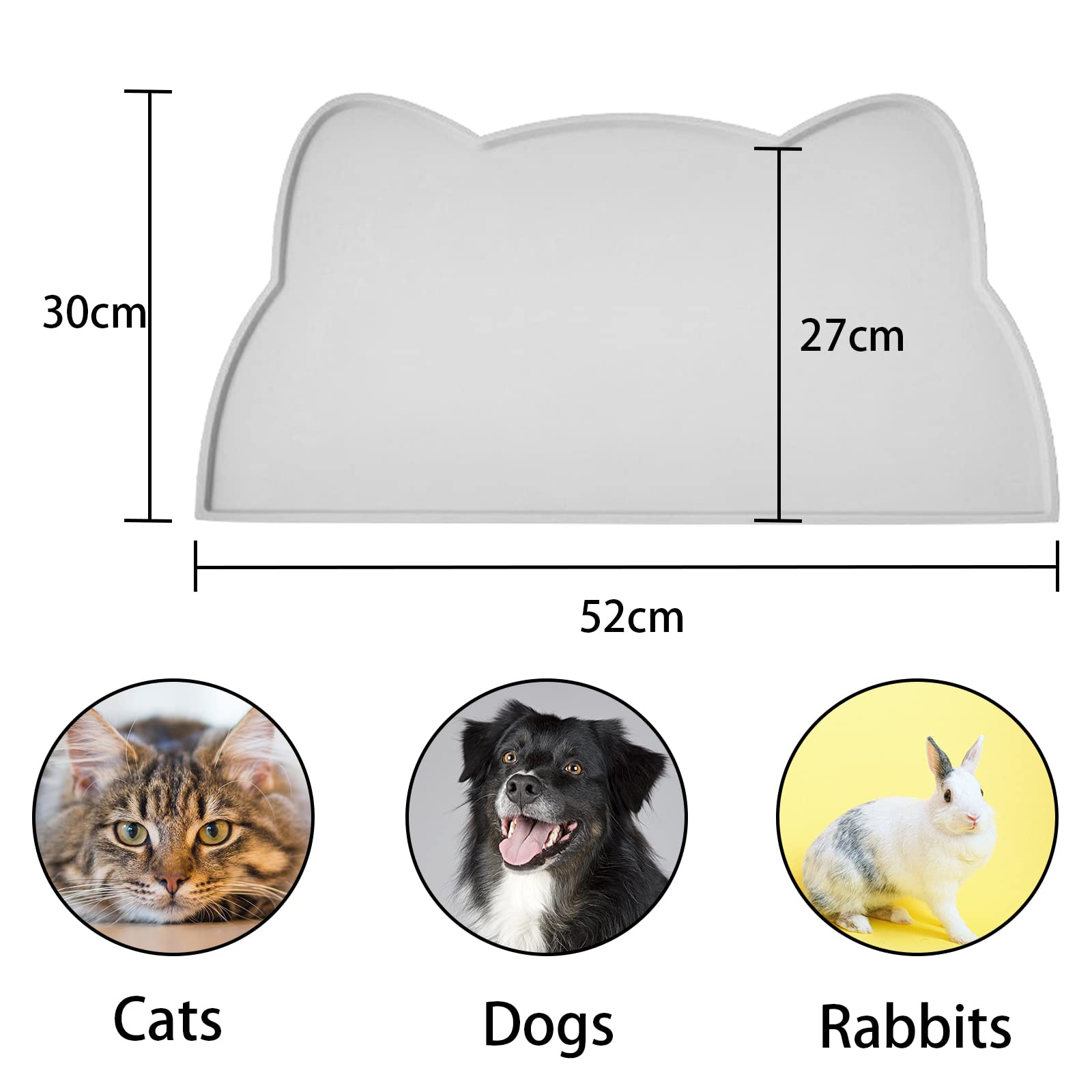 Tappetino Ciotola Cani e Gatti, Antiscivolo Silicone Tappetini Cibo Tappetino Sottociotola Impermeabile (52X30cm, Grigio Chiaro)