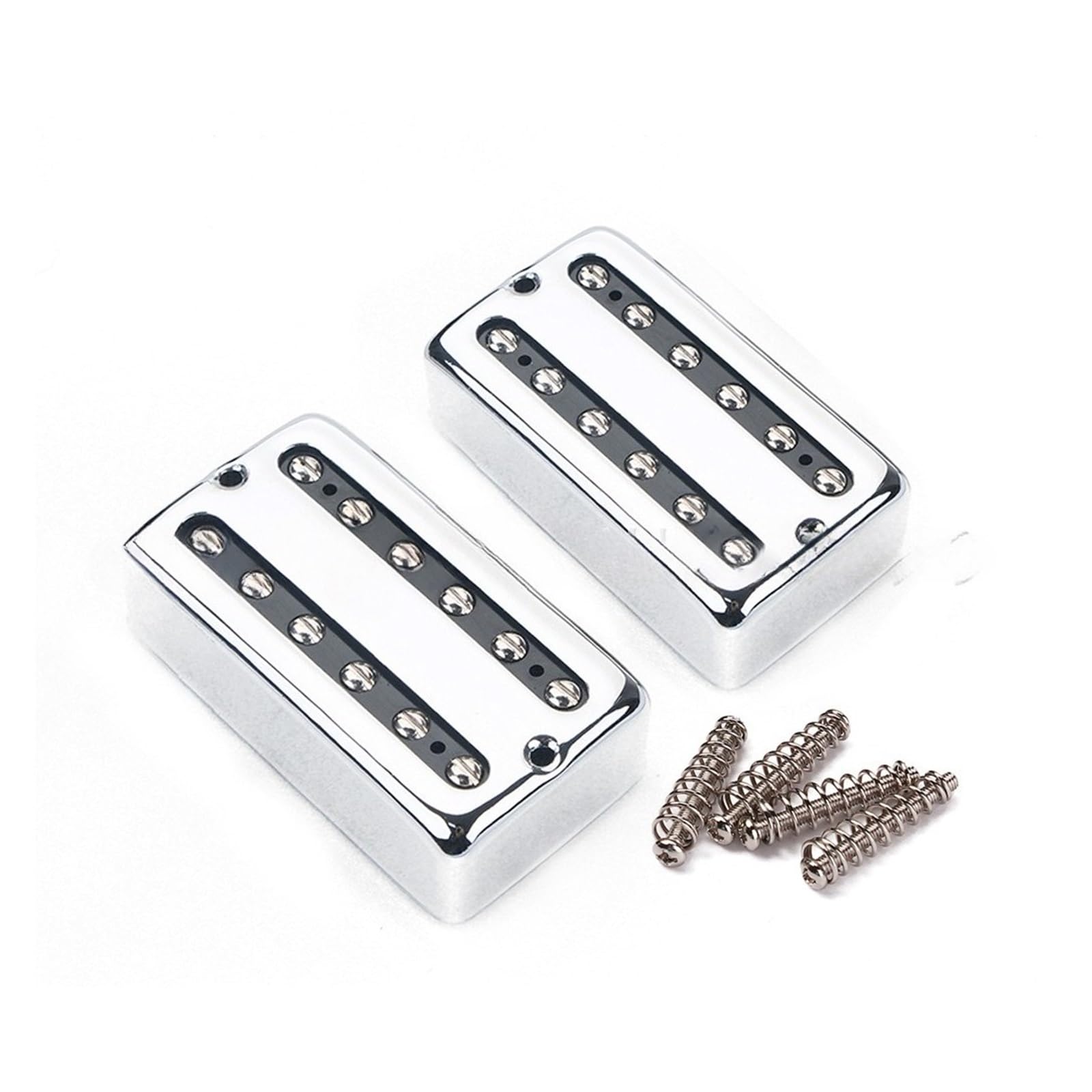 Set doppio pickup for chitarra color cromo con teste a vite. Due set for confezione.