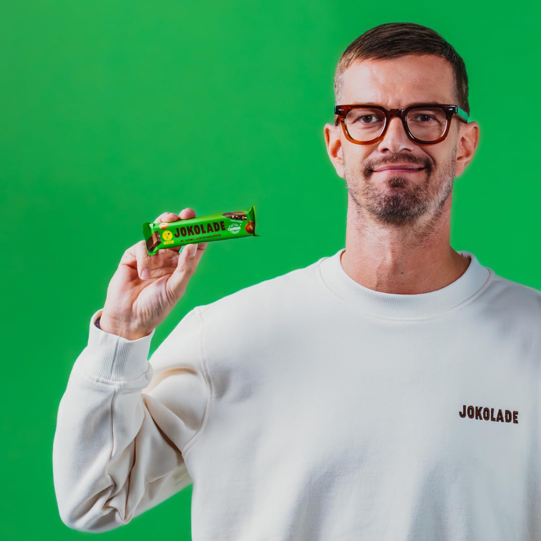 JOKOLADE 40 x 40 g Riegel | Mit karamellisierten Haselnüssen & knusprigen Cerealien | In praktischer Vorratsbox | Vegan & Kakaofrei