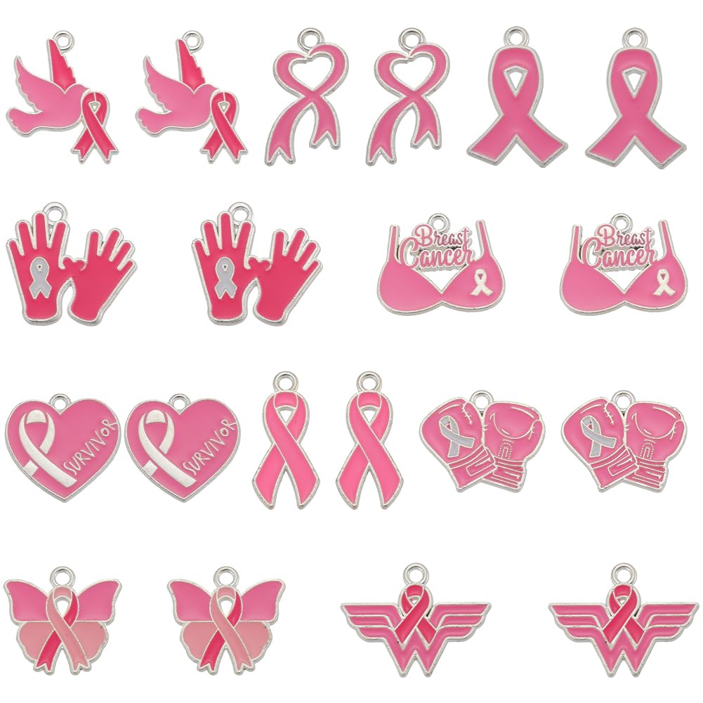 Breloques ruban rose cancer du sein en alliage pour création de bijoux DIY