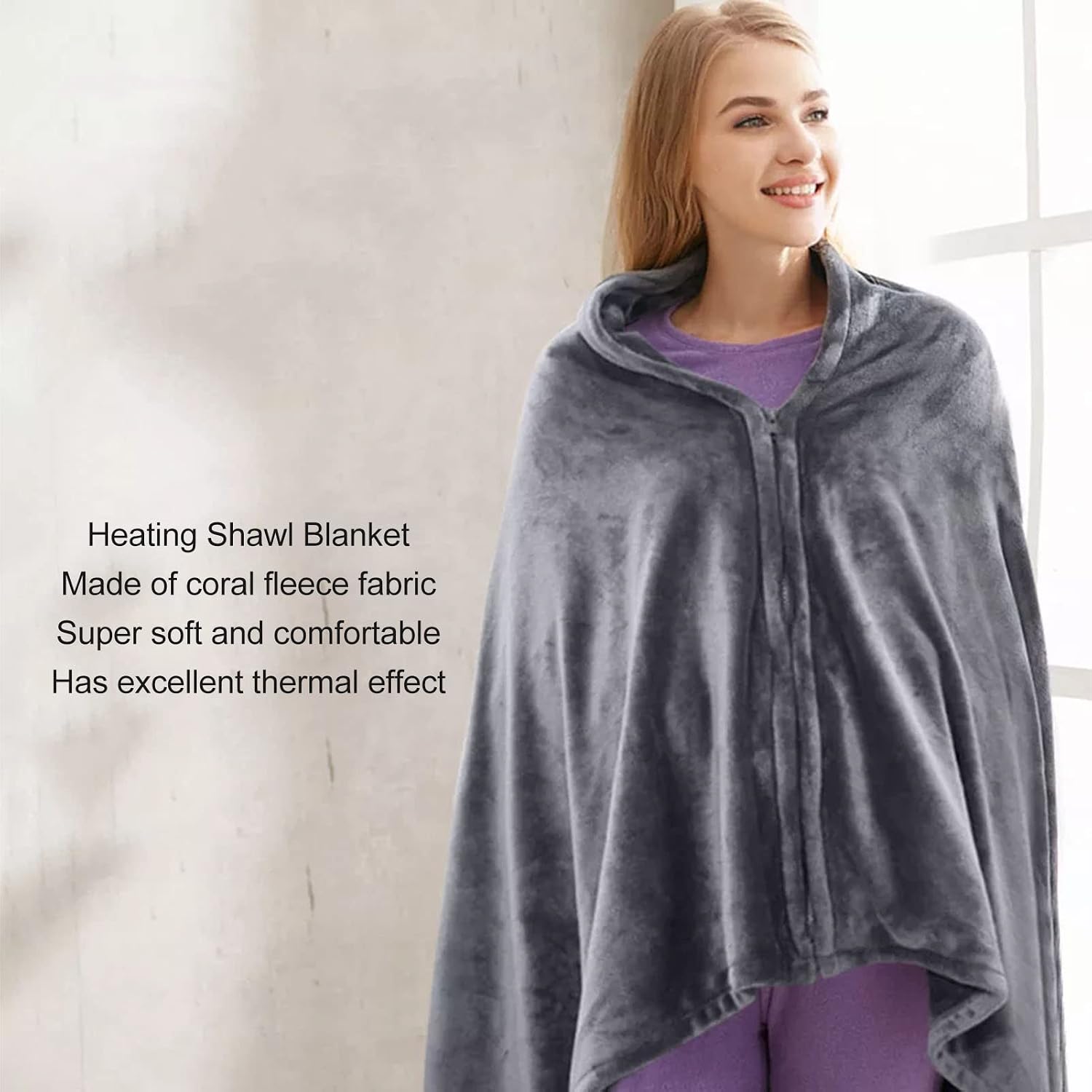 Electric Heated Blanket Fleece Safe Heating 3 Gear Temperature Shawl Blanket for Winter Office Travel