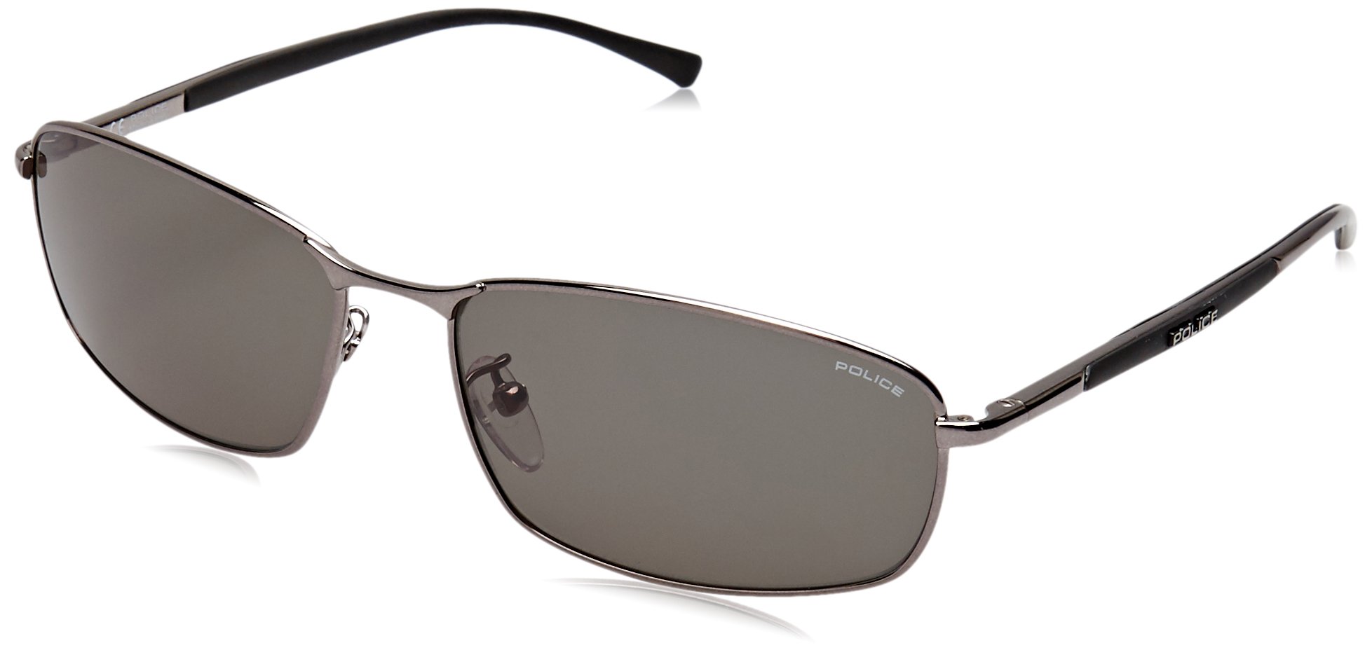 Police - Gafas de sol Rectangulares S8650 para hombre, SHINY GUNMETAL FRAME/GREY/GREEN LENS
