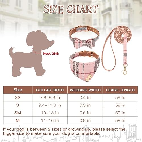 Miniatura 4 de EXPAWLORER Juego de collar y correa para perro, corbata clásica a cuadros para perro y bandana con campana, correa para perro sin enredos, collares