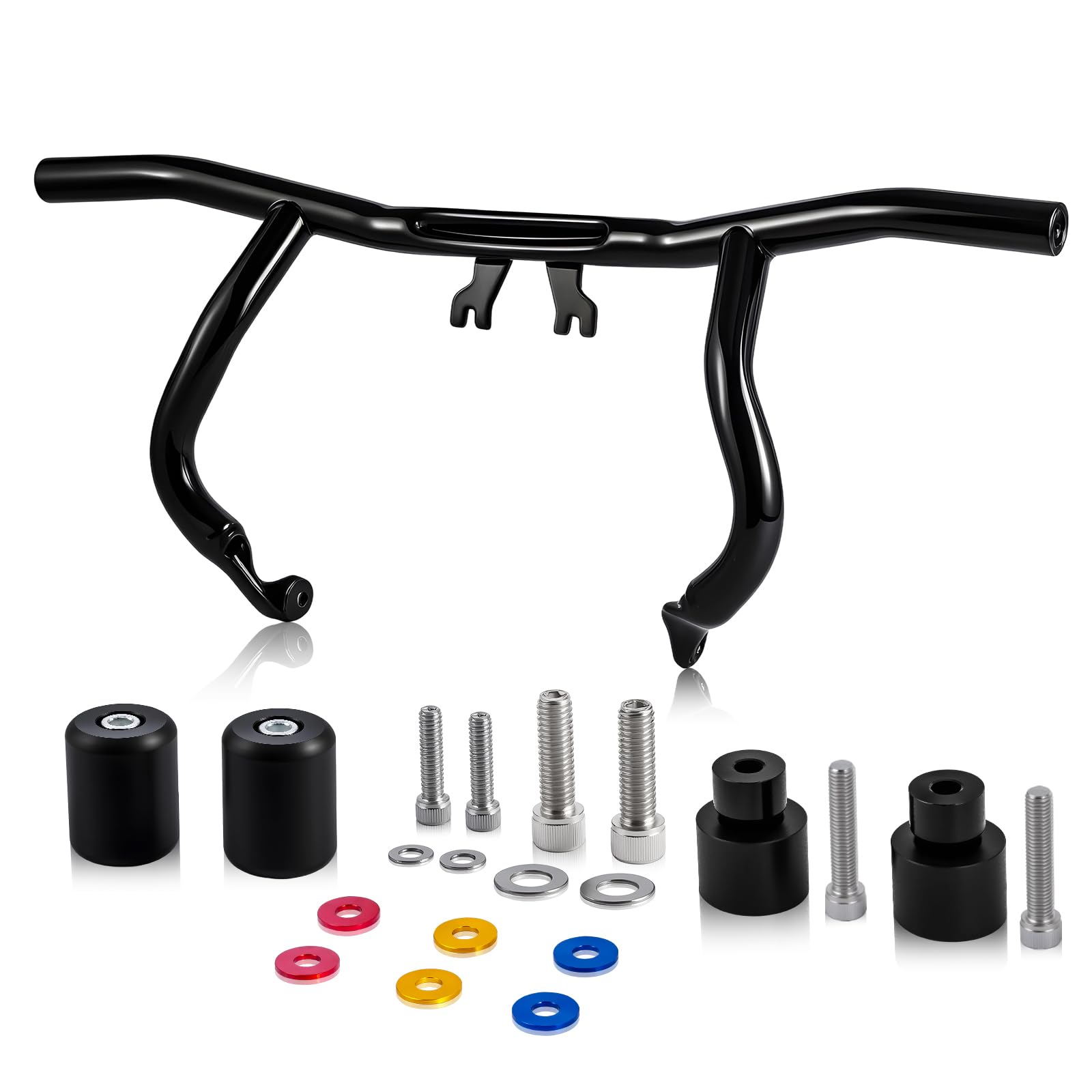 1.25" Front Engine Guard Crash Bar Flat Out Bar for Harley Touring 2014-2026 Street Road Electra Glide Road King and Trike, Black Black for 14-26 Touring