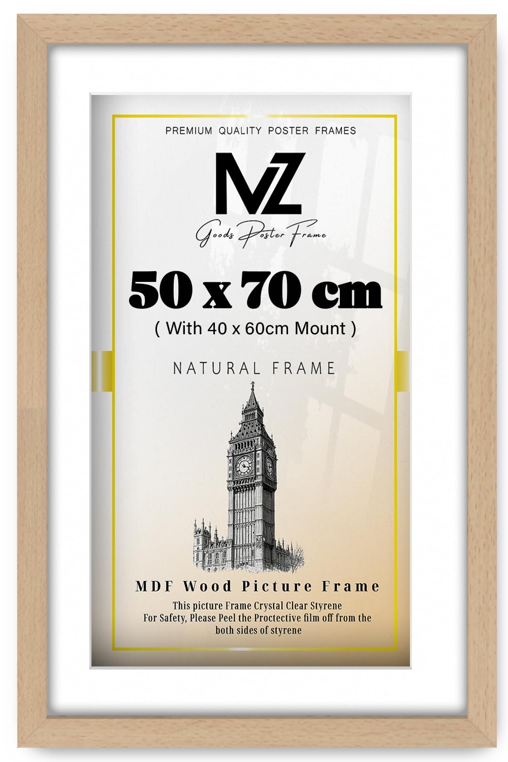 Mz Goods Beech | Mdf Decorative Poster Frame (50 X 70 Cm) With (23.62 X 15.74 Inch) White Mount Modern Wall Mount | 28" X 20" Certificate, Diploma, Photo, Artistic Frame [ ]