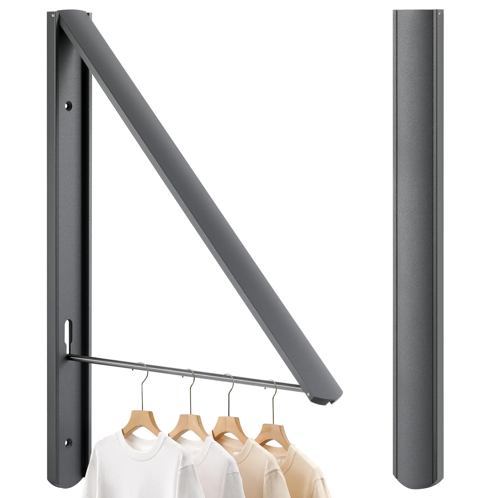 Relonggi Drak Gray Foldable Coat Hangers, Wall Hanger Wall Mounted Retractable Drying Rack, 0.43'' 1.1Cm Thickness Space Saving Laundry Racks And Closet Organizer, Aluminum (Drak Gray)