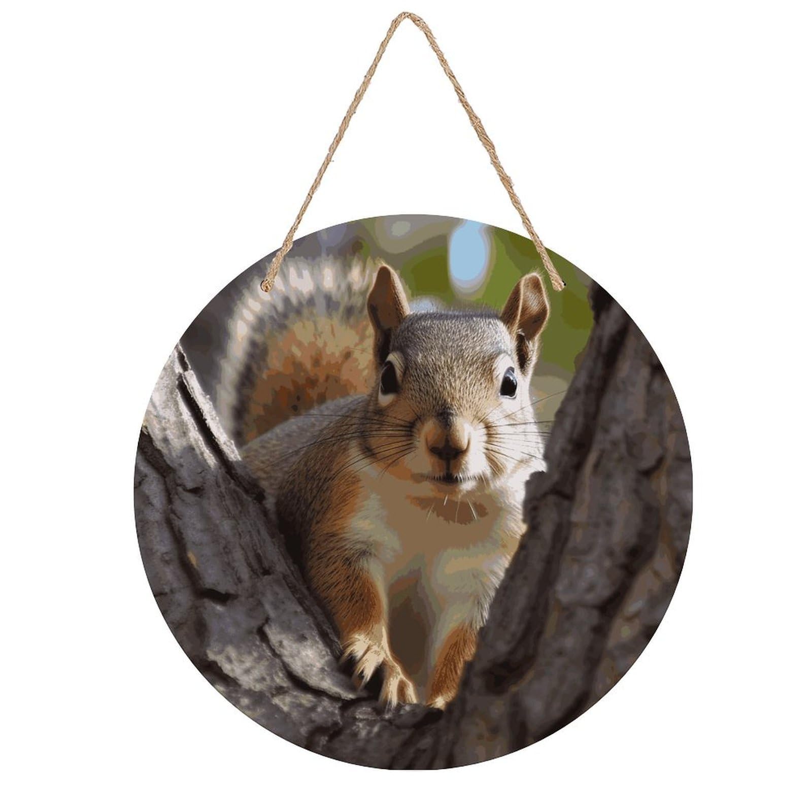 FekiLoot Squirrel in The Tree Wall Art Decor Rustic Welcome Sign Round Wood Hanging Sign Decoration Wood Plaque Door Hanger Wooden Signs Wall Hanging Decor Housewarming Gift for Home Outdoor Indoor