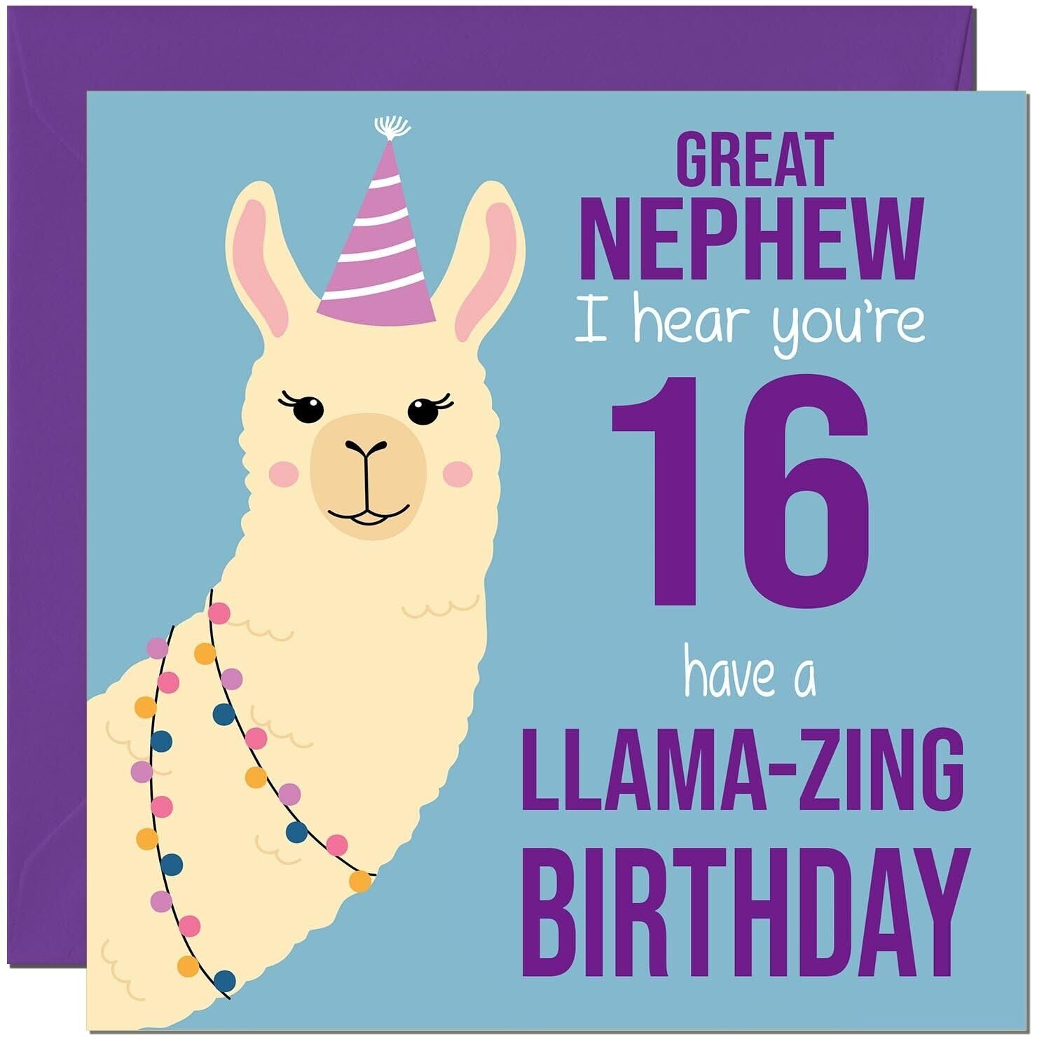 16th Great Nephew Llama Birthday Card - Llamazing - Funny Llama Great-Nephews Birthday Card for 16 Year old teenage Kids sixteen sixteenth