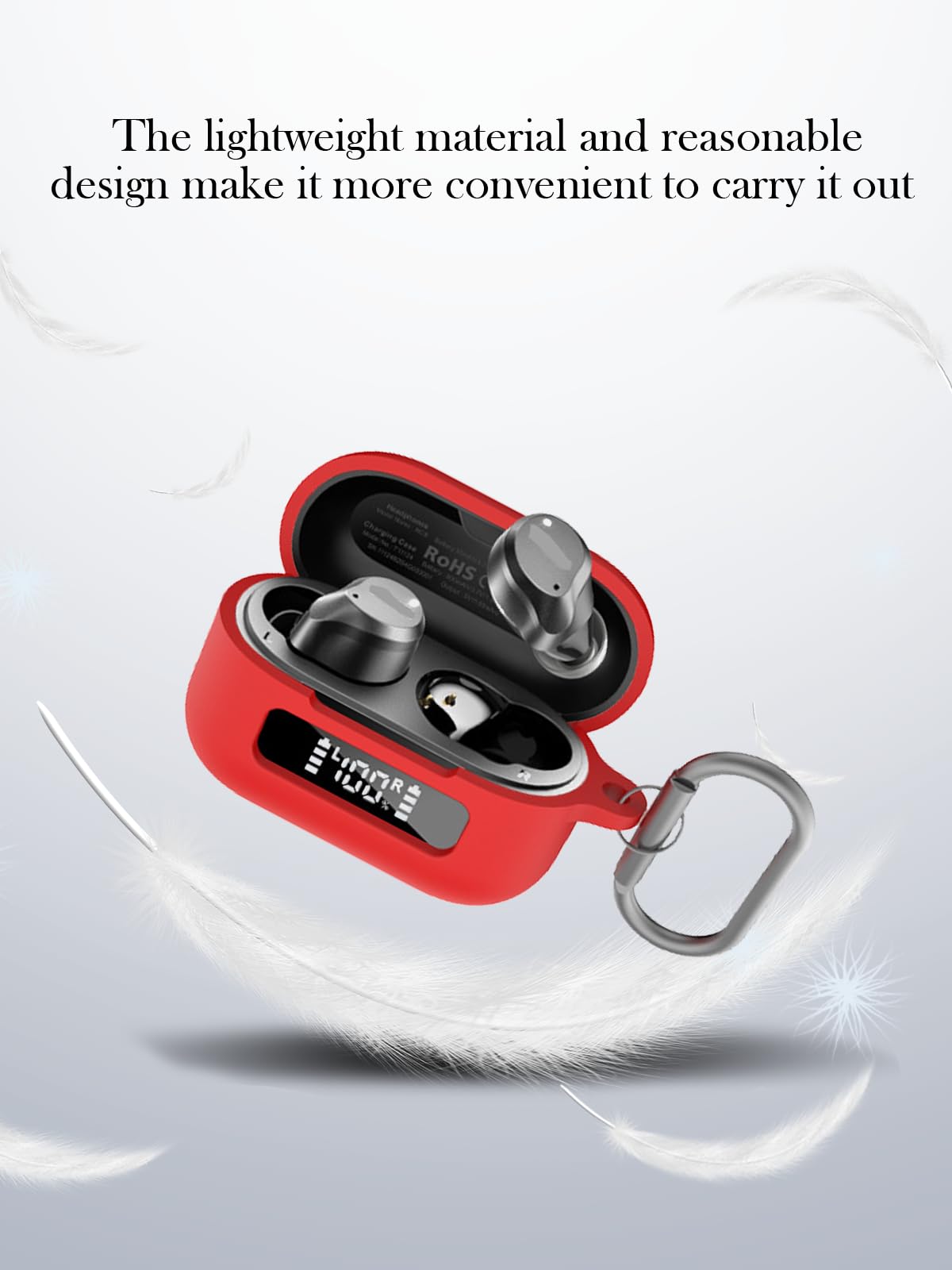 Funda para auriculares inalámbricos TOZO NC9 híbridos con cancelación activa de ruido, protección suave, funda de silicona BOVUGAC con llavero, kit de limpieza y cordón, color rojo