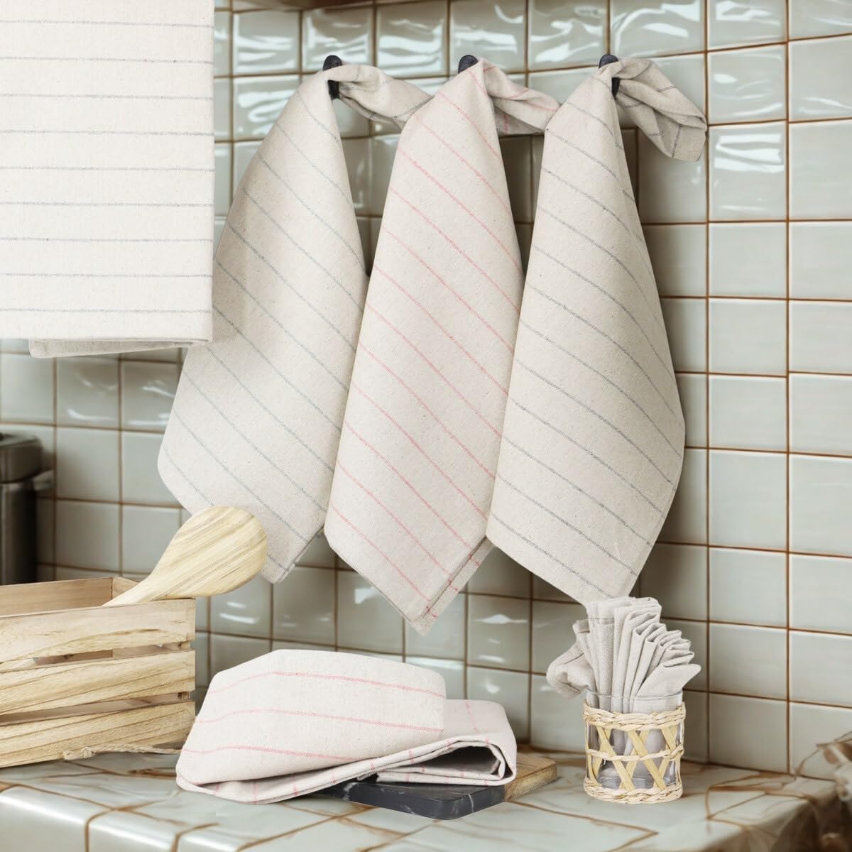 Lot de 6 torchons de Cuisine Pur Lin LINELLE