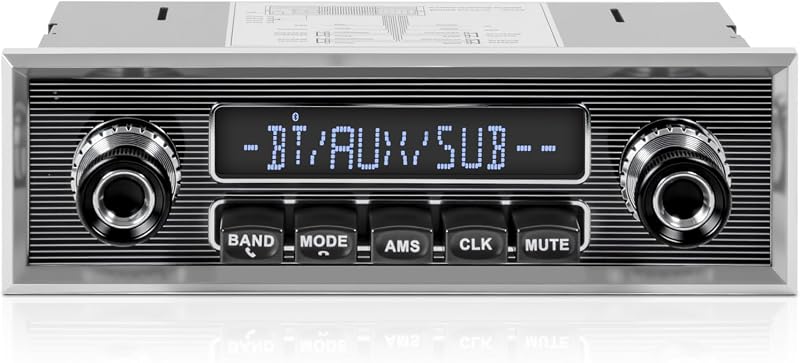 Radio retro vintage para vehículos clásicos - Estéreo para automóvil Bluetooth de un solo DIN | AM FM USB AUX EQ parlante de subgraves Salida RCA