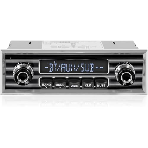 Retro Vintage Radio for Classic Vehicle - Single Din Bluetooth Car Stereo with AM FM USB AUX EQ Subwoofer RCA Output