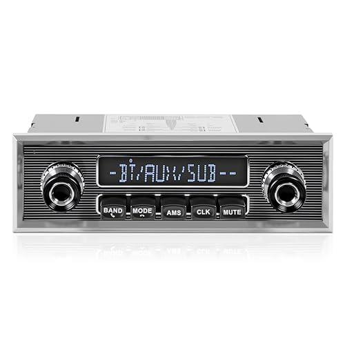 Retro Vintage Radio for Classic Vehicle - Single Din Bluetooth Car Stereo with AM FM USB AUX EQ Subwoofer RCA Output