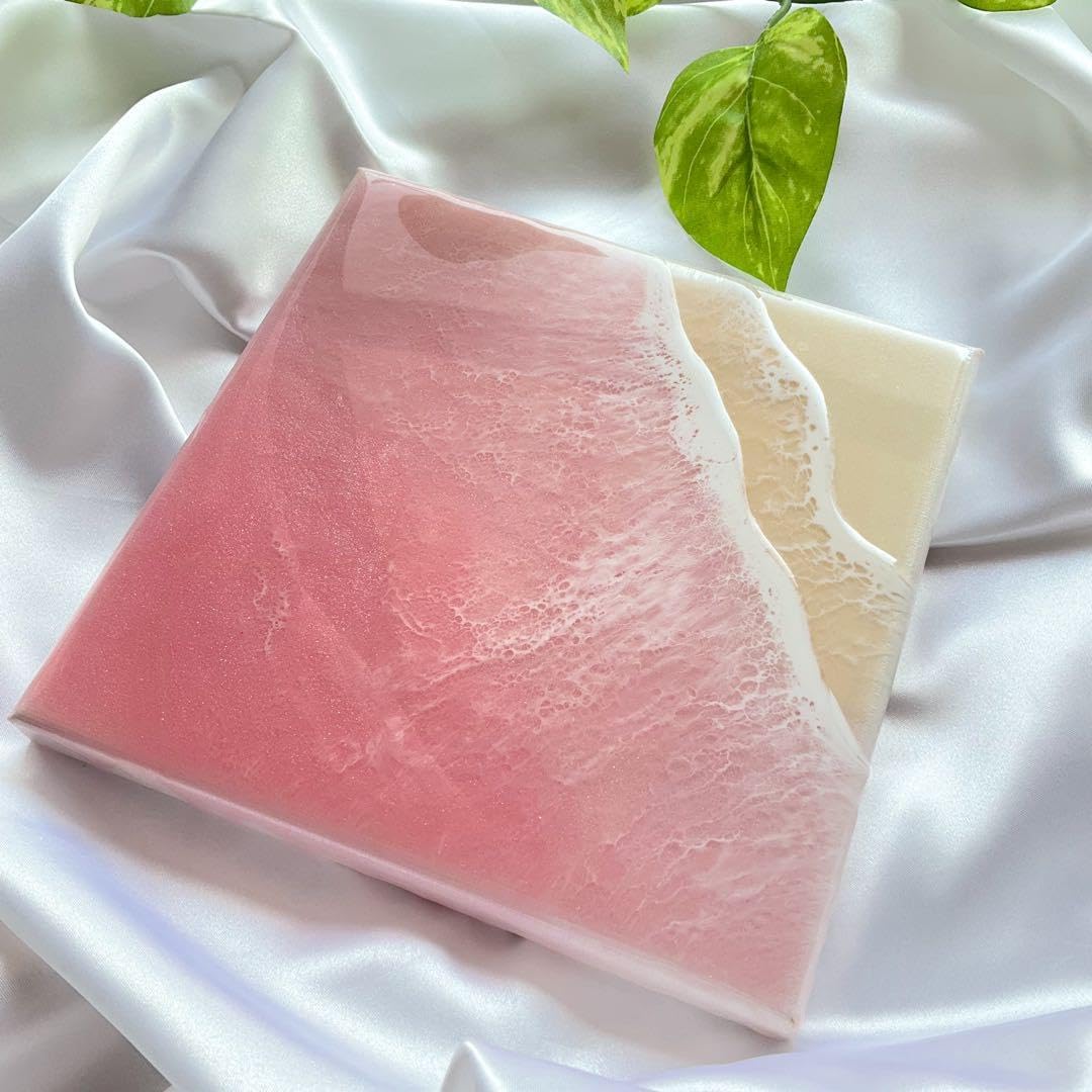 海のアートパネル レジンアート キャンバスピンク オーシャンレジン