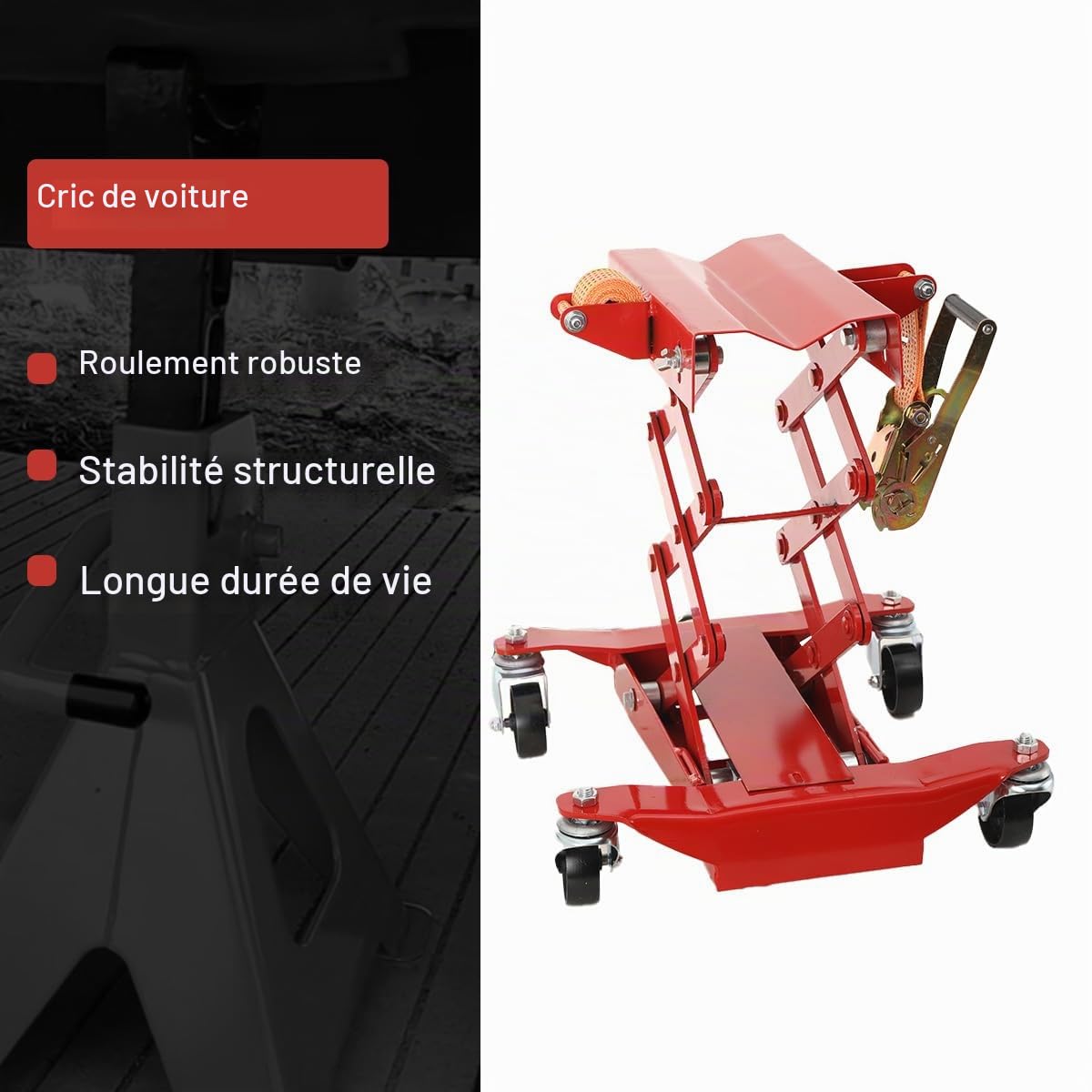 Cric de sol pour boîte de vitesses 200kg avec quatre roues pivotantes à haute capacité de charge, hauteur 185-590 mm Cric de sol pour élévation et descente de boîtes de vitesses