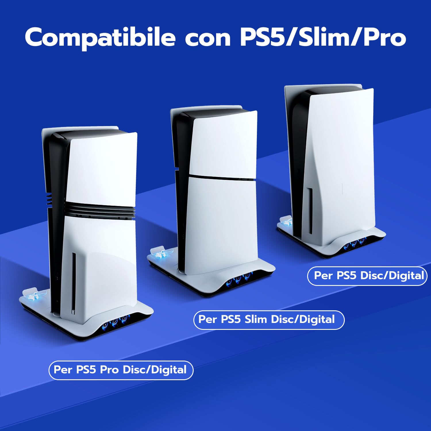 Mcbazel Supporto di Raffreddamento con Dock di Ricarica per Console PS5/PS5 Slim/PS5 Pro, Ventole a Velocità Multipla con Luci LED, Caricatore Doppio per Controller, Base per Edizione Disc/Digitale