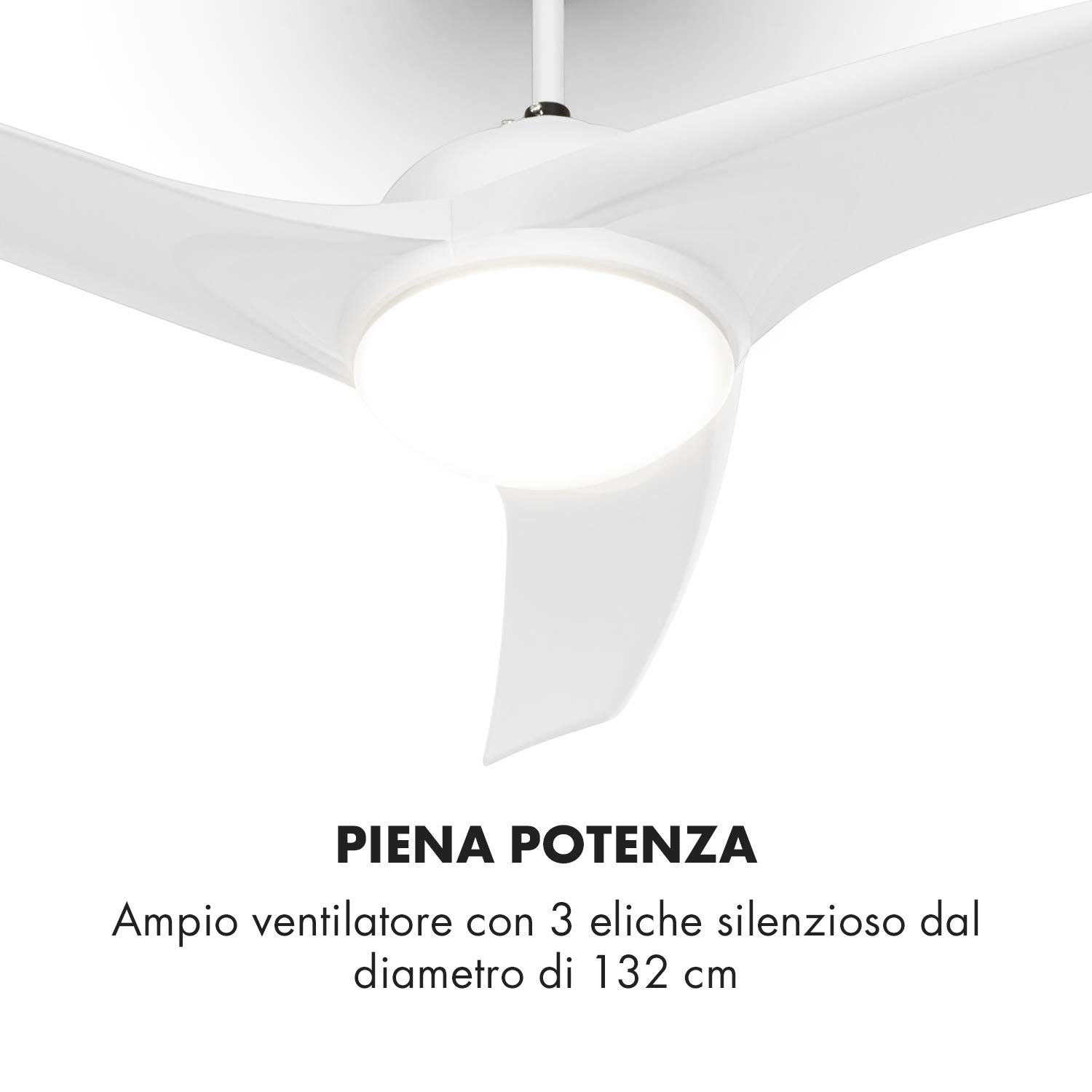 Klarstein Figo Ventilatore da soffitto - 2 in 1: ventilatore & plafoniera (2 x 42 W), Diametro: 52" (132 cm), 3 pale, Portata d'aria: 9.018 m³/h, 2 direzioni di rotazione, 3 velocità, bianco
