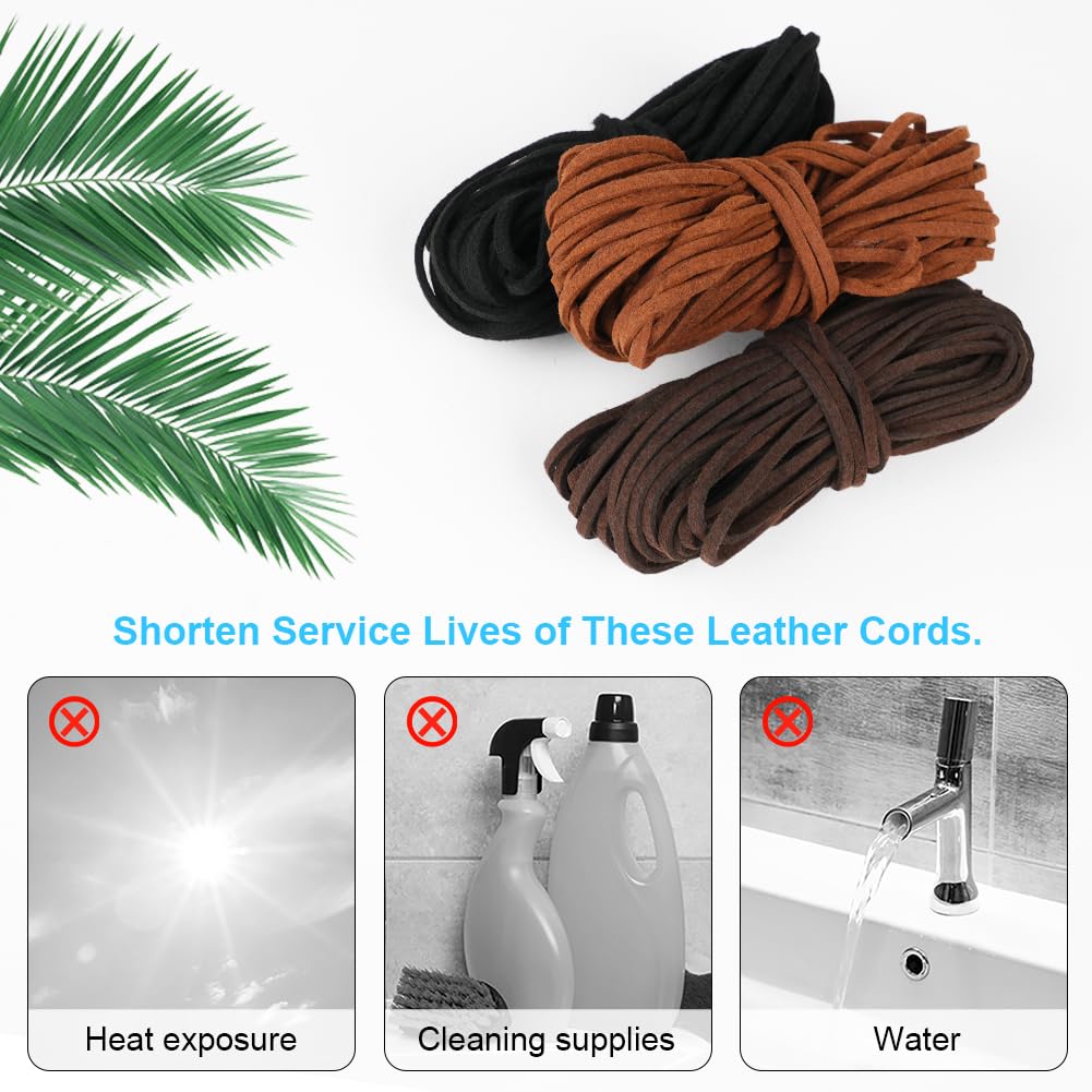 AUAUY 3Rolls 10m X 2mm Faux Suede Leather String, Leather Necklace Cord for Jewellery Making Black, Dark Brown - Image 3