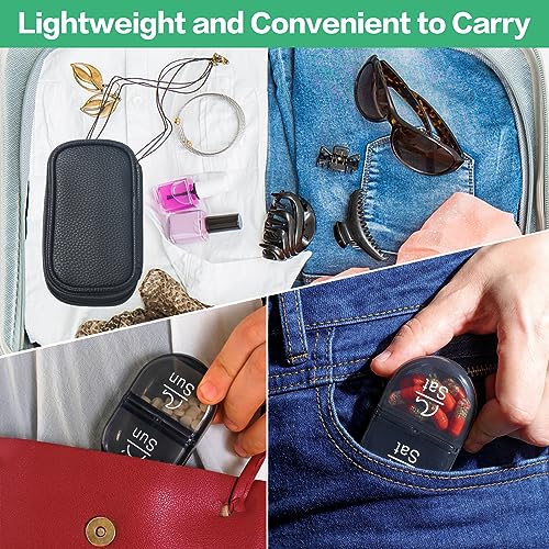 Image of Serfeymi Weekly Travel Pill Organizer 2 Times A Day AM PM Upgraded Black Pill Box 7 Day with Portable Zipper PU Leather Pill Case, Medicine Organizer for Pills, Vitamins, Fish Oils - Black 01