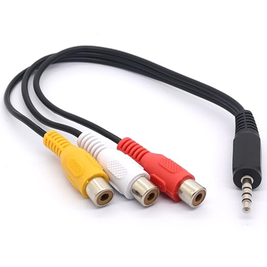 3.5 to RCA Audio Splitter Cable, 3.5mm Mini 1/8" TRS Stereo Male to 3 RCA Female Jack Adapter Cord - 25cm