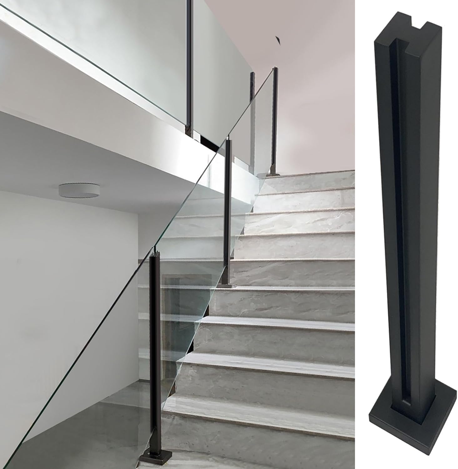 Poteau garde-corps verre aluminium à base lourde et clips de serrage