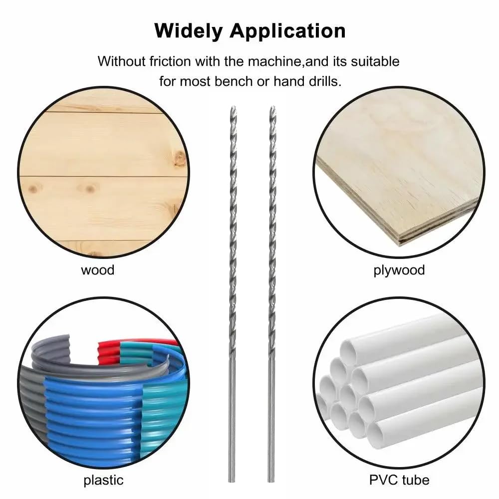 Punte da trapano lunghe da 3 mm, 200 mm, in acciaio al carbonio ad alto tenore di carbonio, accessori per trapano per legno, plastica e alluminio, 2 pezzi (argento)