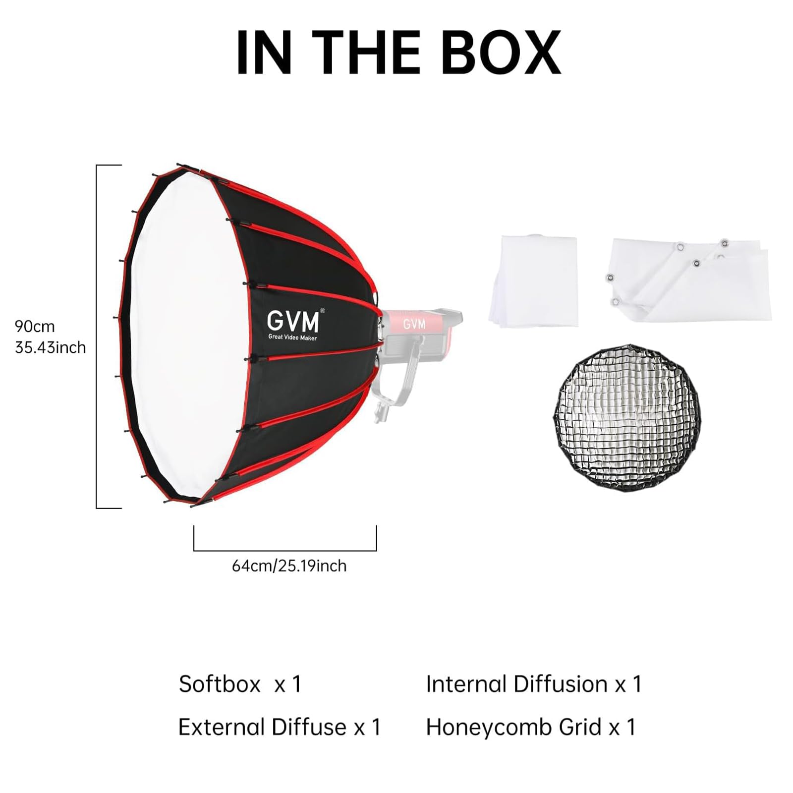 GVM Softbox Parabolic Soft Light Bowens Mount,36"/90cm Softbox Parabolico a sgancio rapido e griglia a nido d'ape compatibile con altre luci a montaggio Bowens per la registrazione