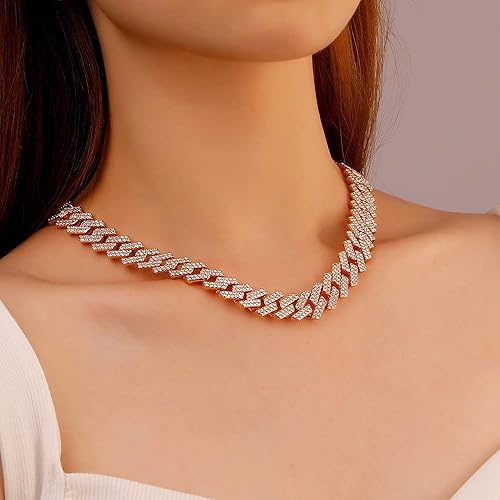 Miniatura 5 de MOFEIJEWEL Cadena de eslabones cubanos para hombres y mujeres, cadena helada, collar cubano de Miami, cadenas de diamantes brillantes, joyería de