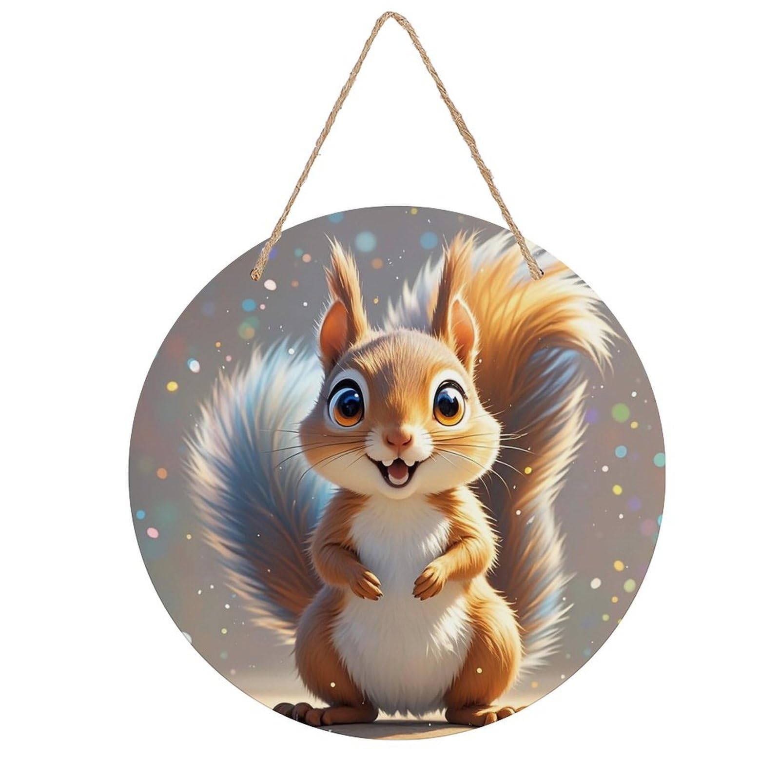 FekiLoot Squirrel Wall Art Decor Rustic Welcome Sign Round Wood Hanging Sign Decoration Wood Plaque Door Hanger Wooden Signs Wall Hanging Decor Housewarming Gift for Home Outdoor Indoor