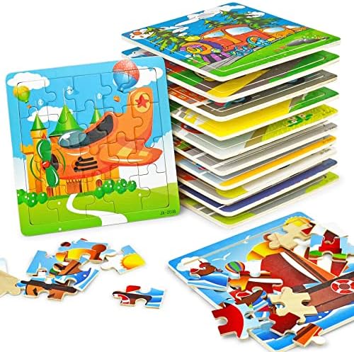 Vileafy Wooden Transportation Puzzles Party Favors for Toddlers 3-5 Years Old, 12Pack Return Gifts for Kids Birthday and Great Classmate Gifts for Preschooler with Free Organza Bags