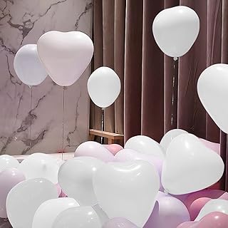 STIMULATE SZXXZZMY 50 6-inch White Color Heart shaped Latex Balloons for Valentines Day,Propose Marriage,Wedding Party.