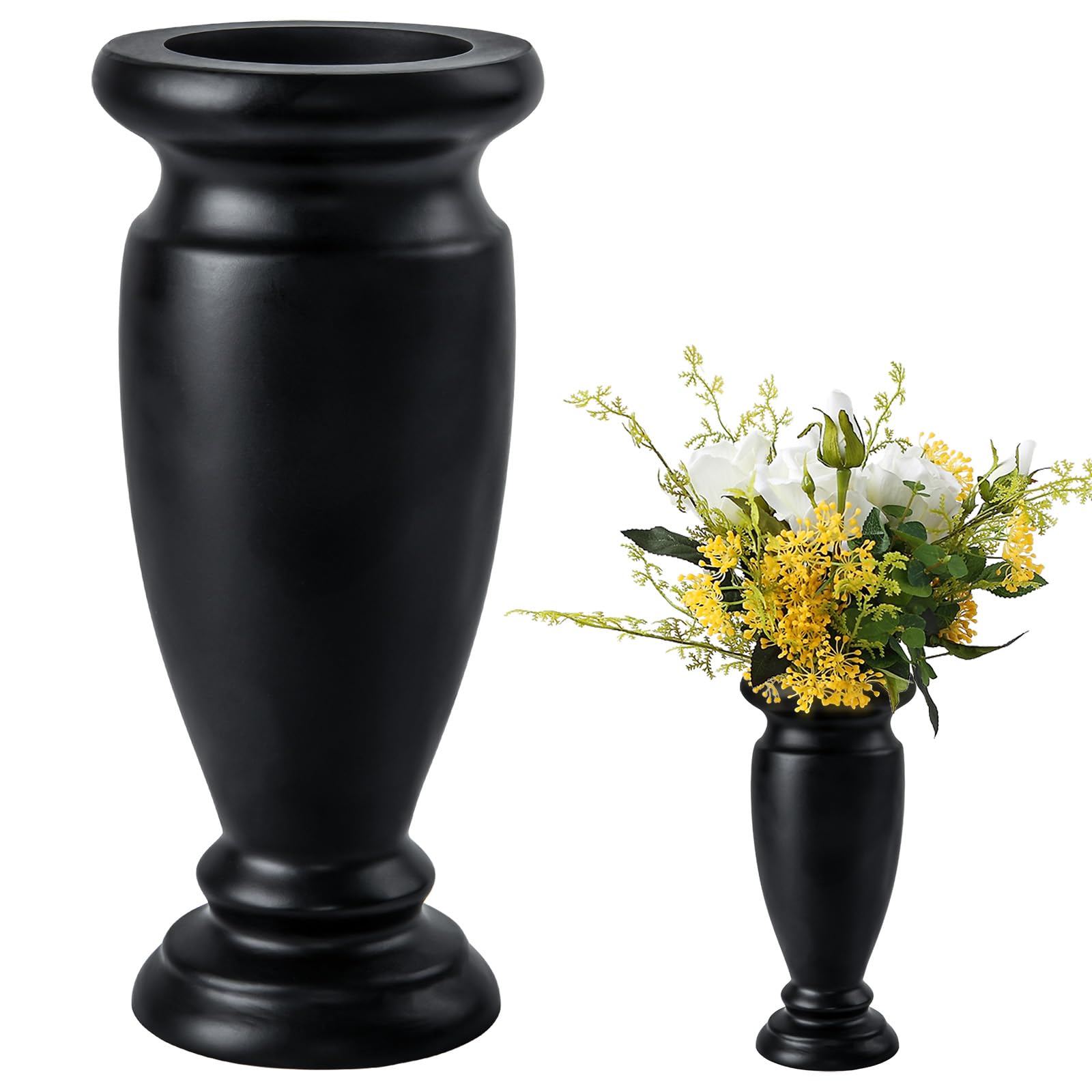 Jarrón de cementerio, jarrón de resina para tumba, para mesa del hogar, flores artificiales o frescas, decoración de lápida de tumba de cementerio (1 unidad, negro), flor no incluida, sin agujero de