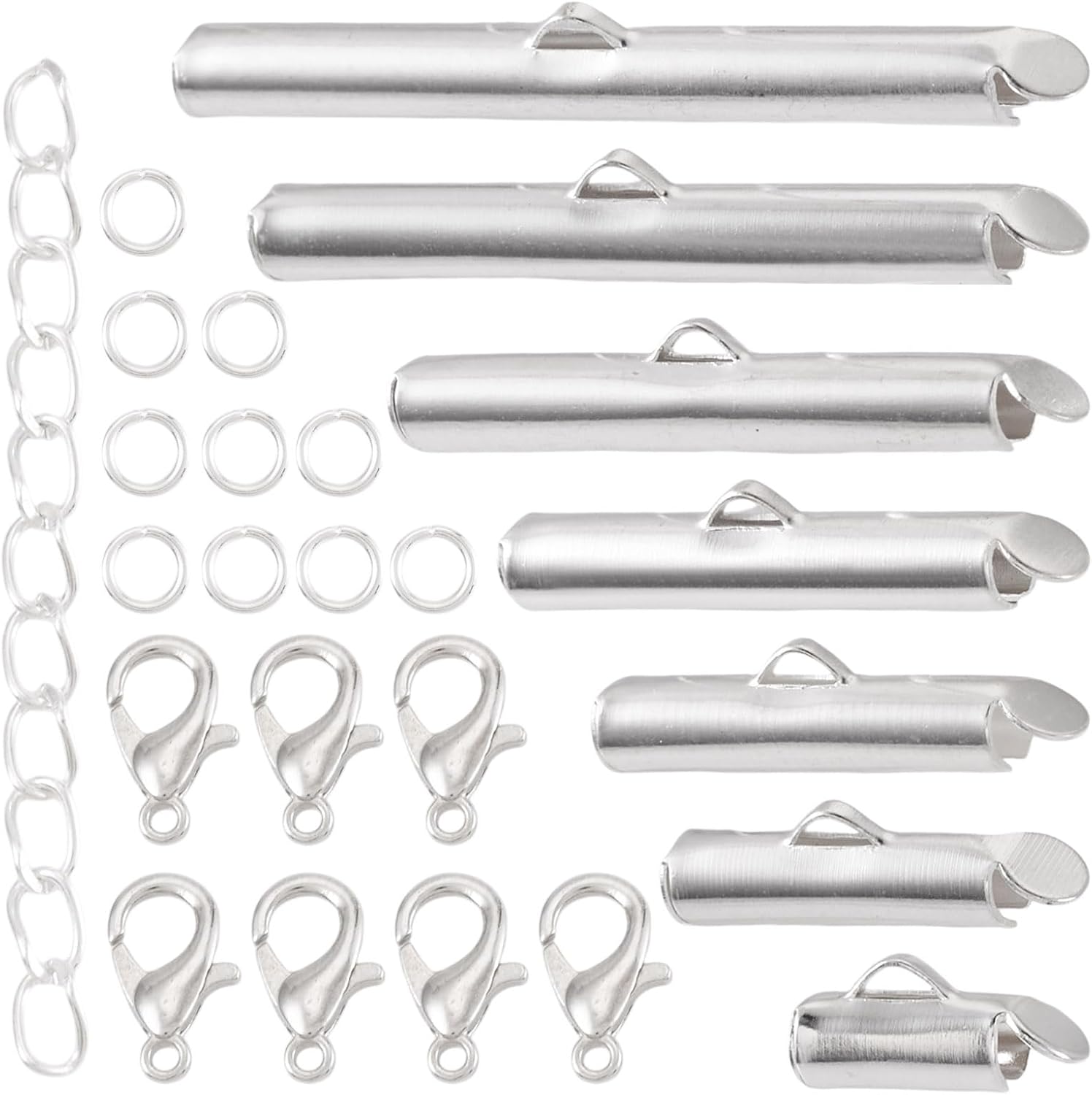 FASHEWELRY Slide On End Clasps Iron Slide Tube Cord Ends with Open Jump Ring Lobster Clasp Chain Extender Cord Tube Crimp Ends for Necklace Bracelet Jewelry Making Finding Kit, Rose Gold