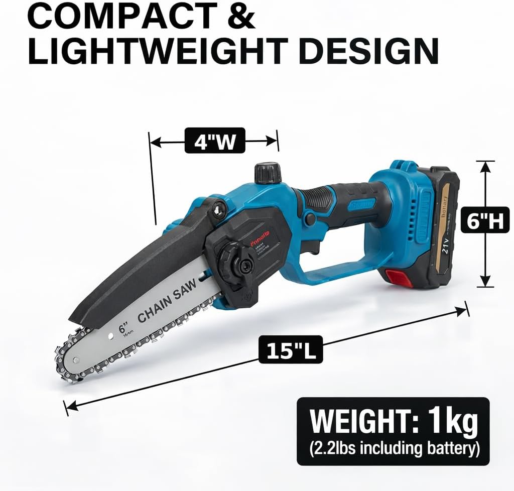 6 Inch Mini Chainsaw Cordless with Extension Pole, Portable Electric Pole Chainsaw with 2 Batteries and 2 Chains, Detachable Pole Handheld Chainsaw for Tree Trimming, Wood Cutting