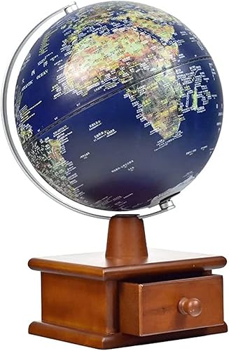 Globo Terráqueo - Globo terráqueo iluminado con soporte de madera y cajón de almacenamiento, lámpara de globo iluminada, alivio elevado, luz