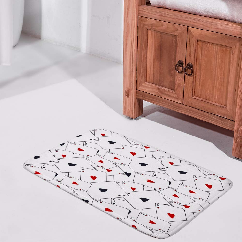 Nuansexi Bath Shower Rugs Floor Mats Non Slip Bathmat Doormat Tub Mat Coral Velvet Absorbent Entrance Carpet Mats Machine Washable ?Playing Cards Ace Hearts Bedroom Decor